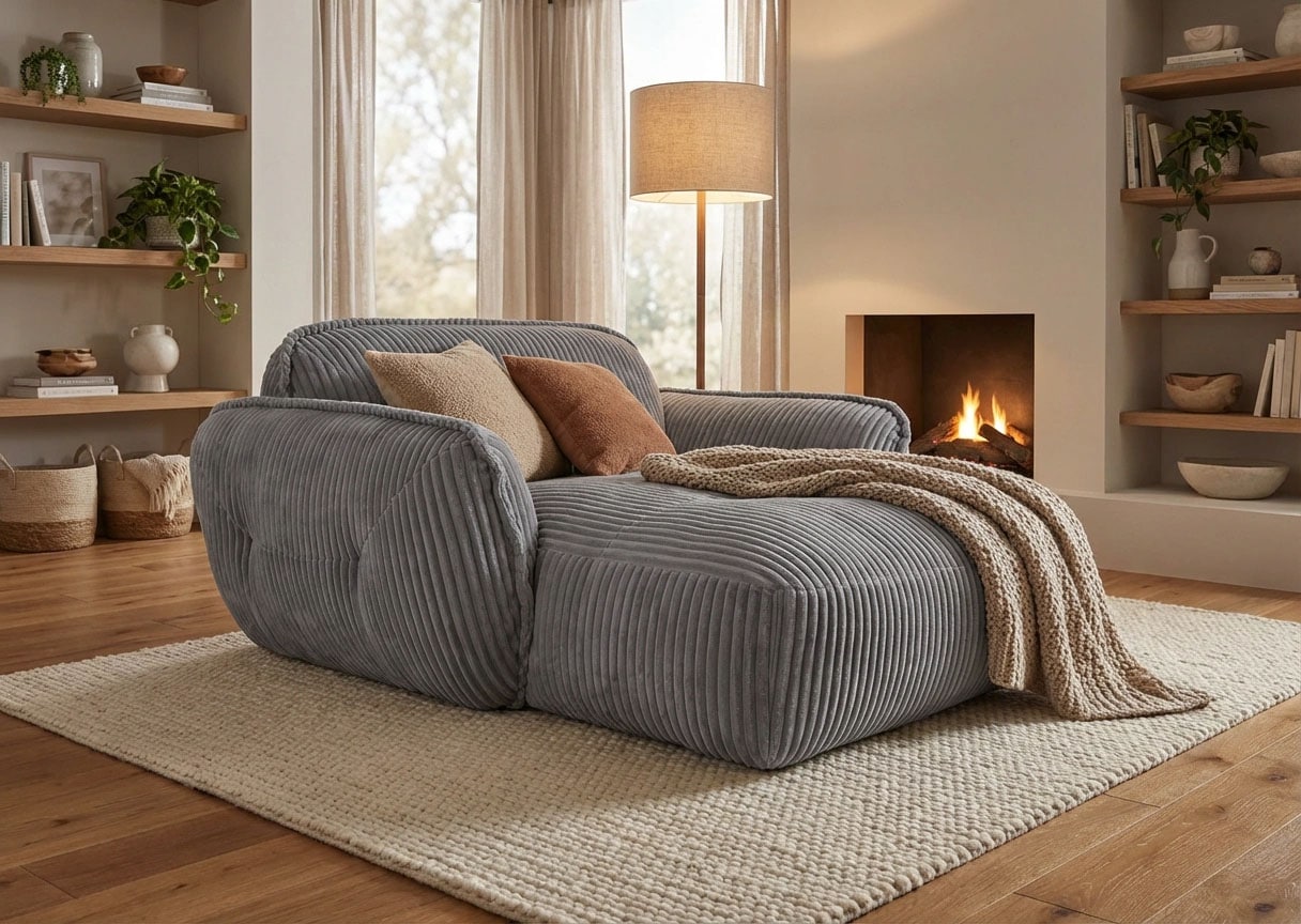 TRENDMANUFAKTUR Chaiselongue "Be Fluffy, mit Rundumbezug, Loveseat mit moderner breiter Kedernaht" mit softem Sitzkomfort, in hochwertigem Breitcord mit weicher Haptik