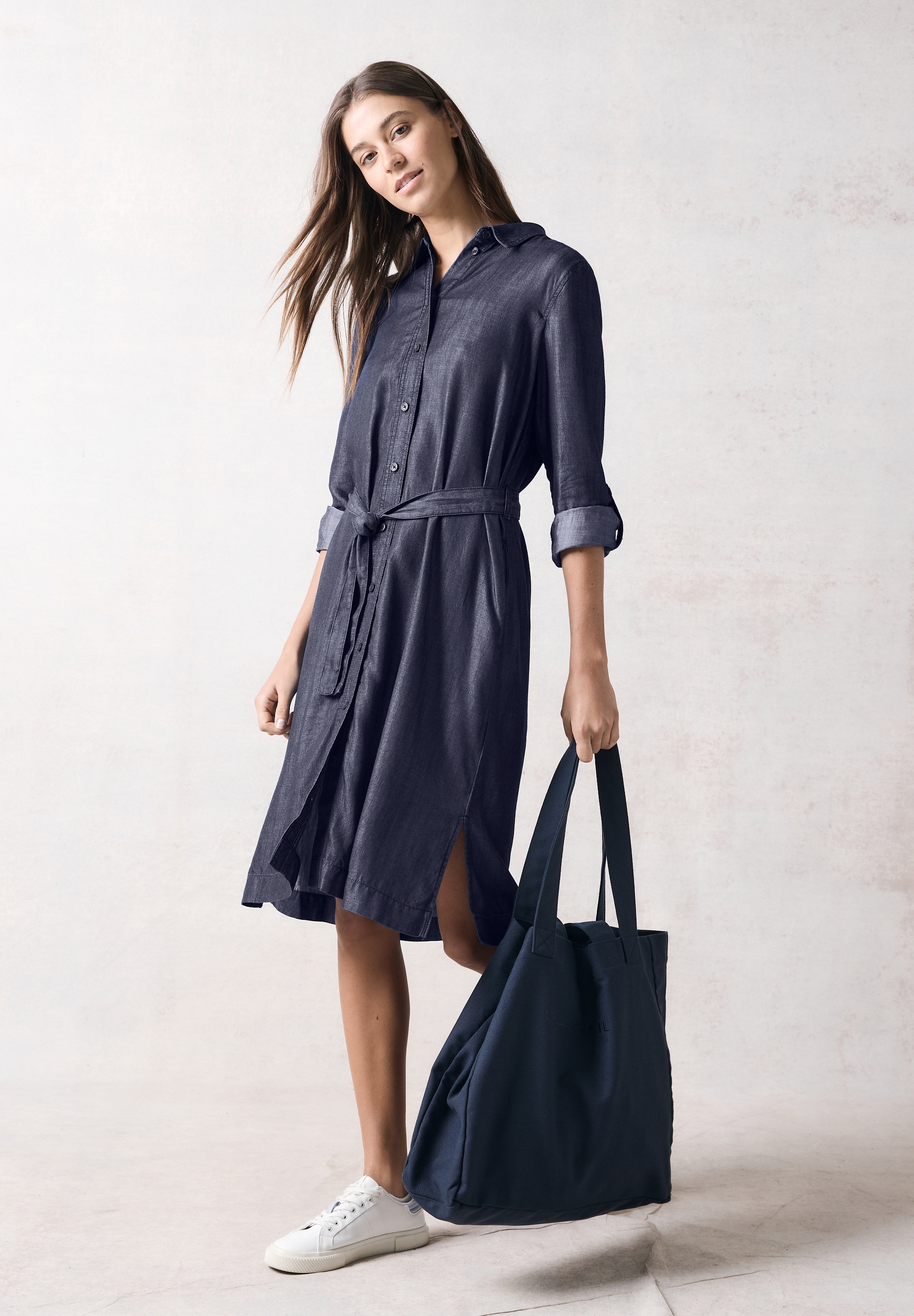 Cecil Midikleid Eingrifftaschen mit Bindegürtel zum Taillieren