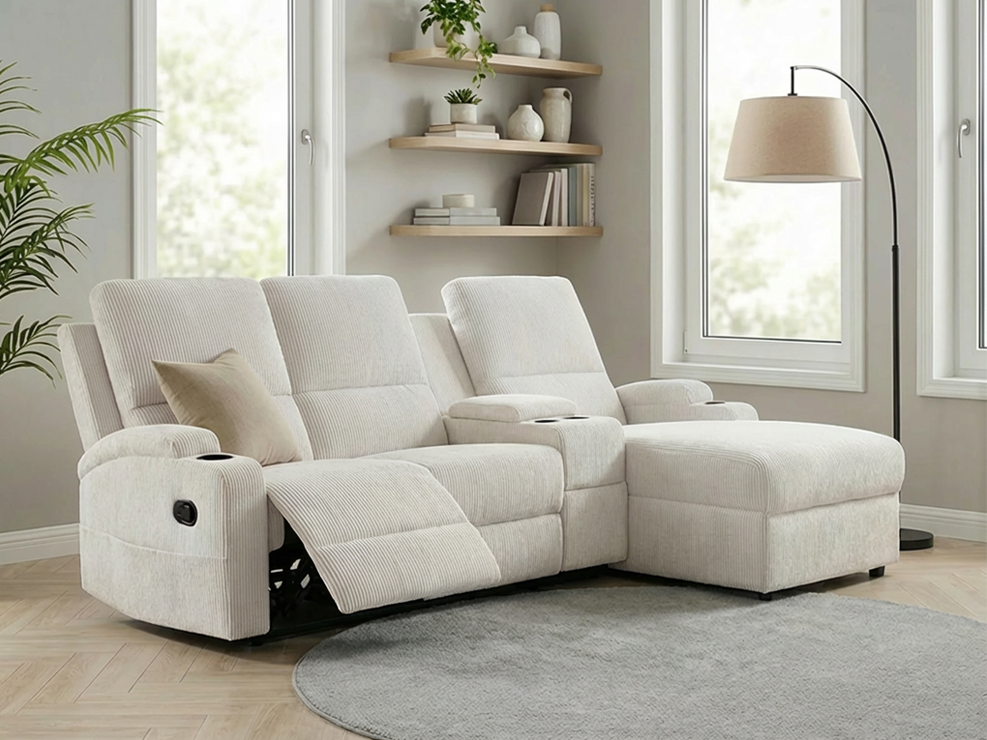 OTTO home Ecksofa "NAPORI Cord, Multimediasofa, 3er Kinosessel XXL, L-Form" Kinosofa, manuelle o. elektr. Relaxfunktion, Staufach, Getränkehalter