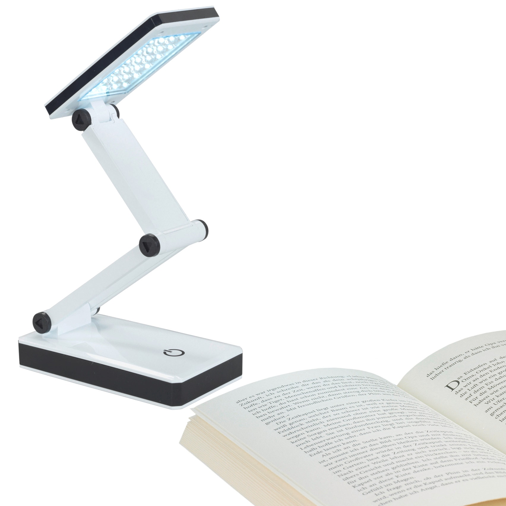 Maximex LED Schreibtischlampe »faltbar« LED-Modul 1 Stk. Neutralweiß LED Lampe, stufenlos verstellbar, USB-Port oder Batteriebetrieb