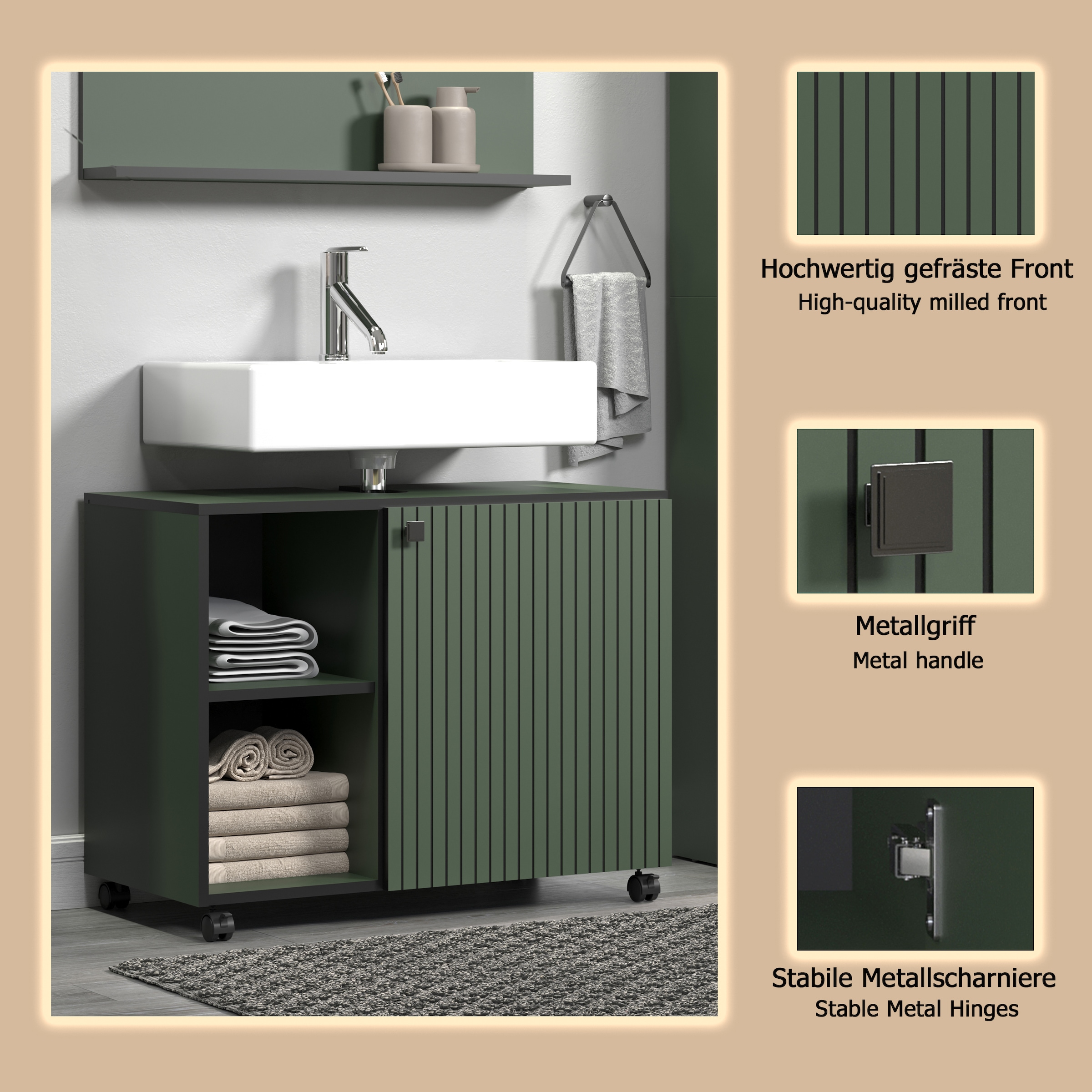 welltime Waschbeckenunterschrank »Amrum« 1 Stk. tlg. Waschtisch auf Rollen - (B/T/H) wahlweise 60-80/42/64 cm