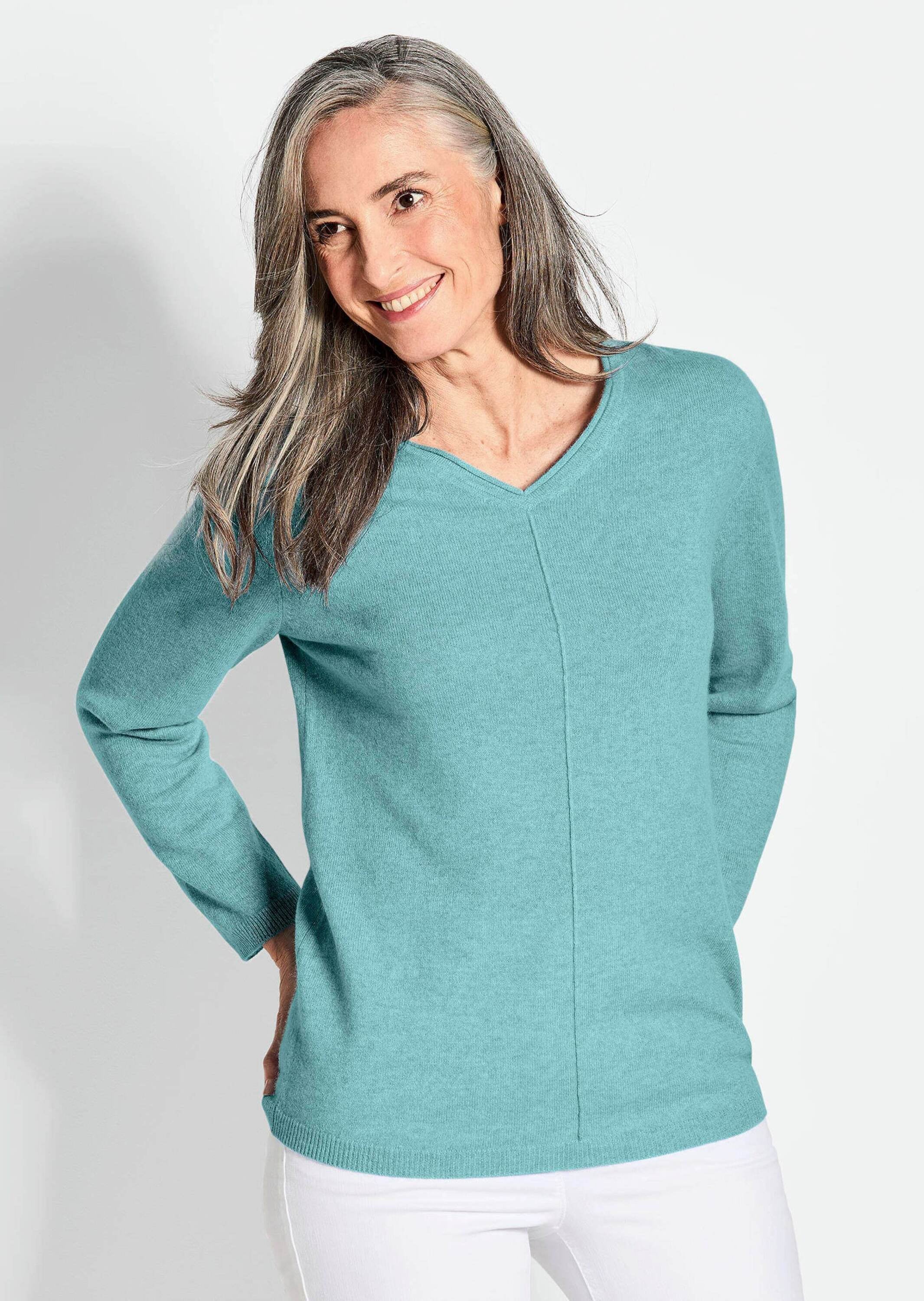 GOLDNER Strickpullover »Kurzgröße Kaschmirpullover mit V-Ausschnitt«