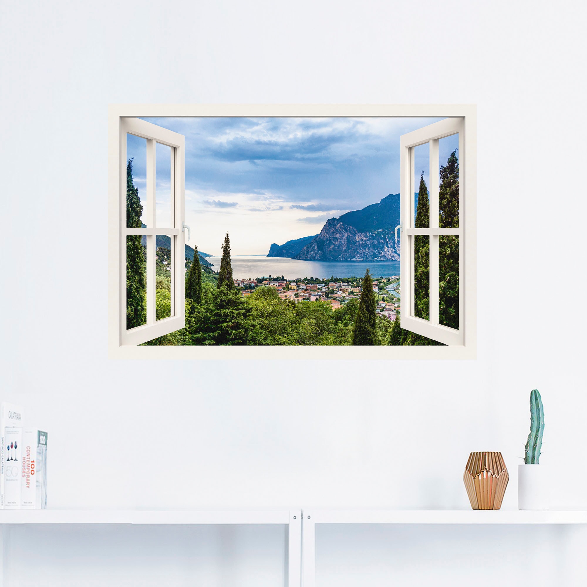 Artland Wandbild "Gardasee durchs weiße Fenster", Seebilder, (1 St.), als A günstig online kaufen