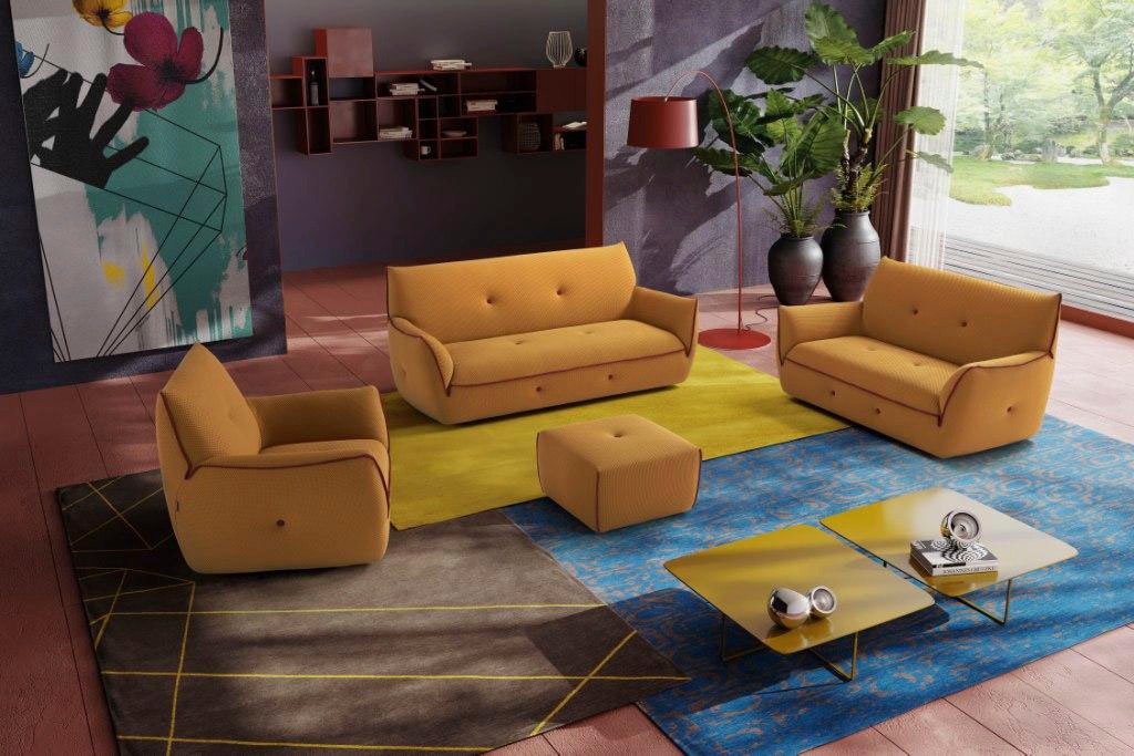 Egoitaliano Polstergarnitur "Yuki, extravagantes Design und höchster Sitzkomfort, tolle Details" Set, bestehend aus einem 2,5- und einem 2-Sitzer, Sessel und Hocker