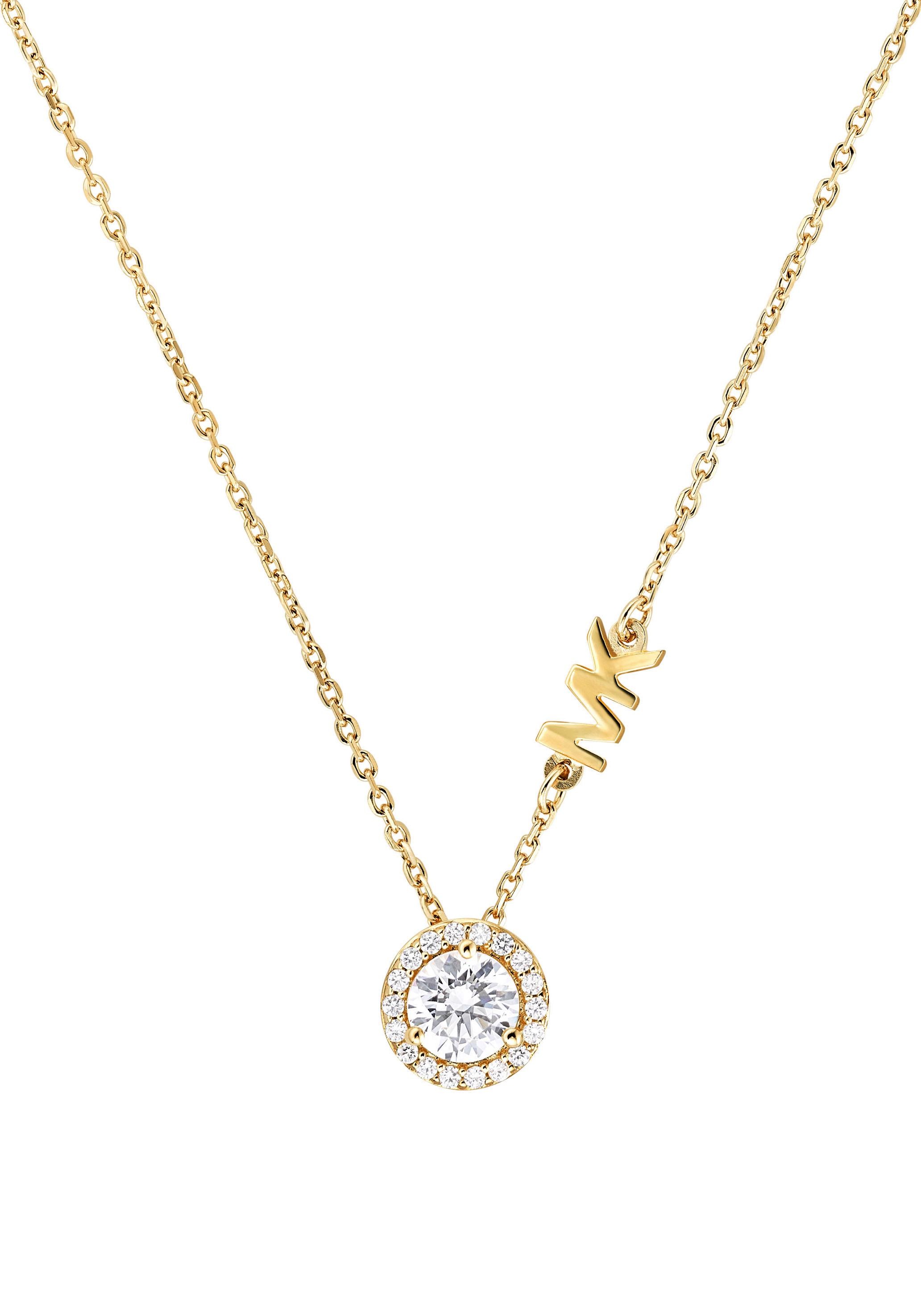 Kette mit Anhänger MICHAEL KORS "Schmuck Geschenk Silber 925 Halsschmuck PREMIUM", gold (gelbgoldfarben, kristallweiß), Halsketten, Damen, Silber 925 (Sterlingsilber), L: 46, mit Zirkonia (synth.) 2