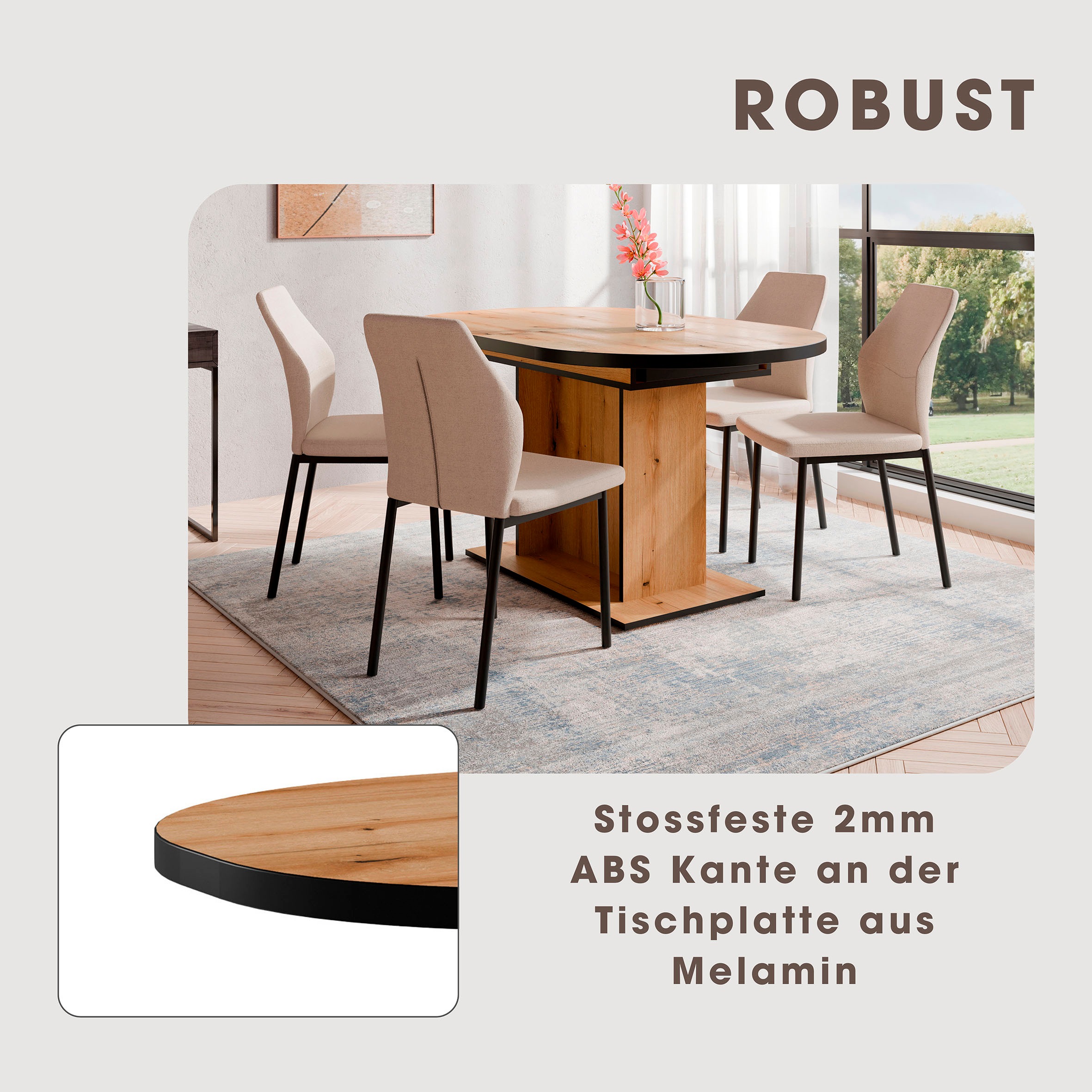 Thumbnail - OTTO home Essgruppe "Basel, Tischgruppe mit 4 Stühlen, Esstisch ausziehbar 140 - 180 cm" Set, Ottos DAUERTIEFPREIS, 5 St...