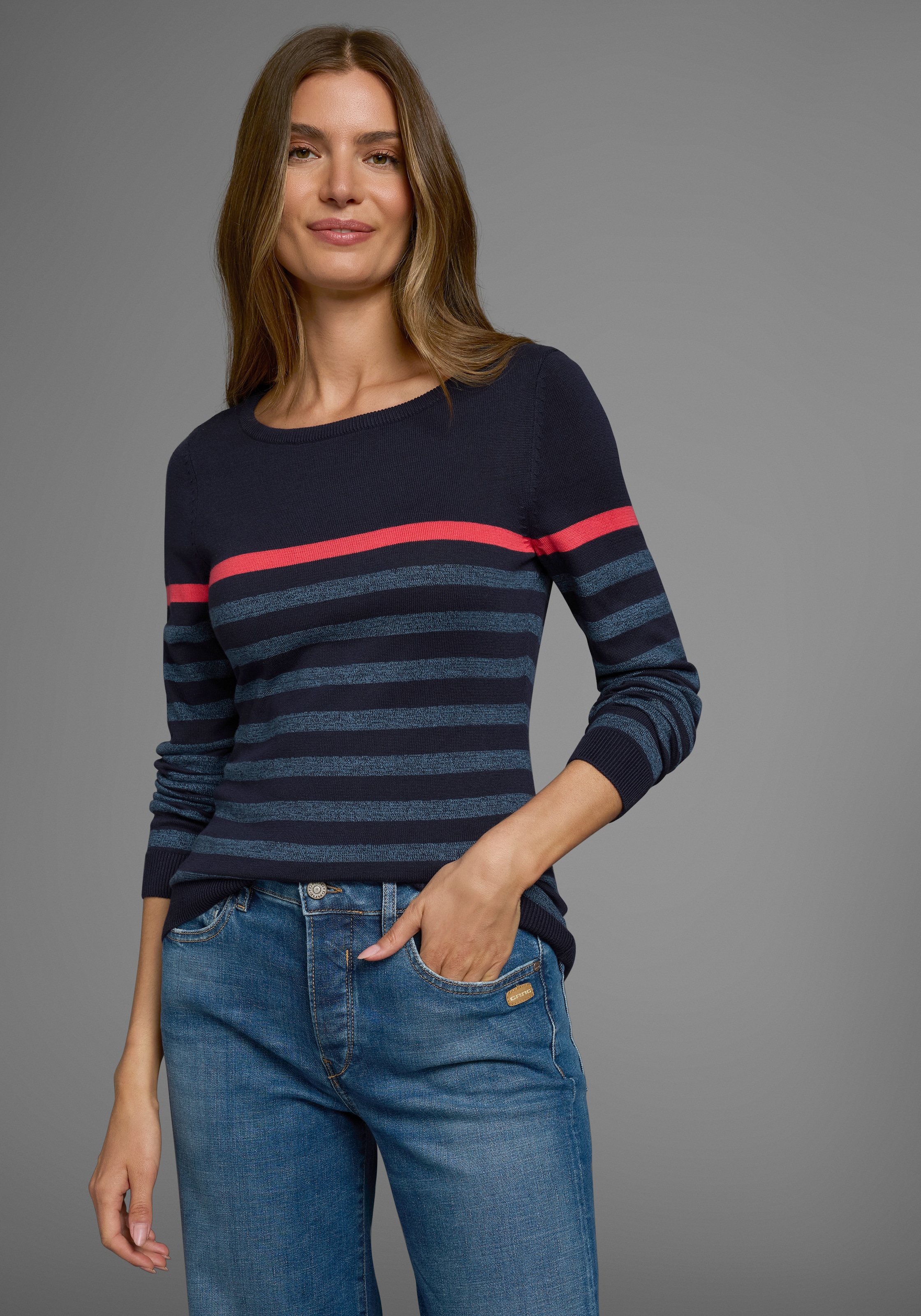 AJC Strickpullover mit modischen Kontraststreifen günstig online kaufen