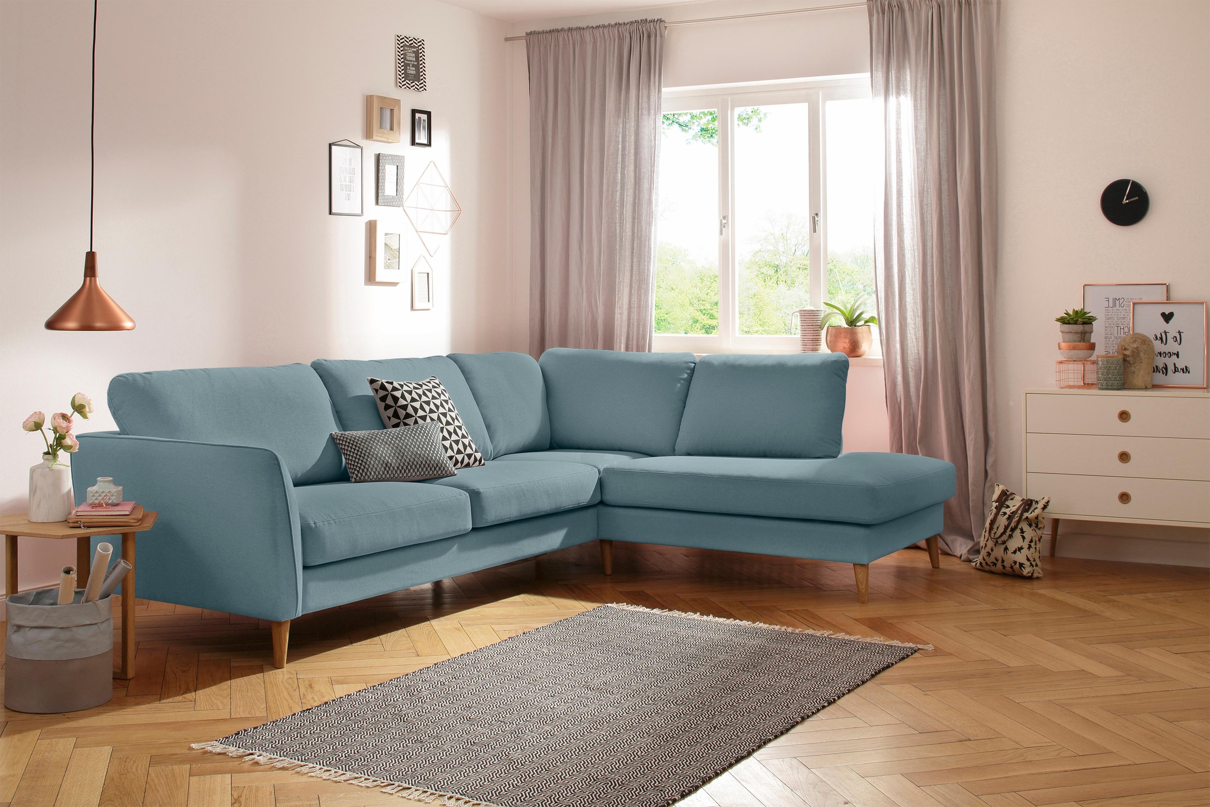 Home affaire Ecksofa »MARSEILLE 278/202 cm, L-Form, Ottom. rechts/links«, Massivholzbeine aus Eiche, in verschieden Bezügen und Farbvarianten