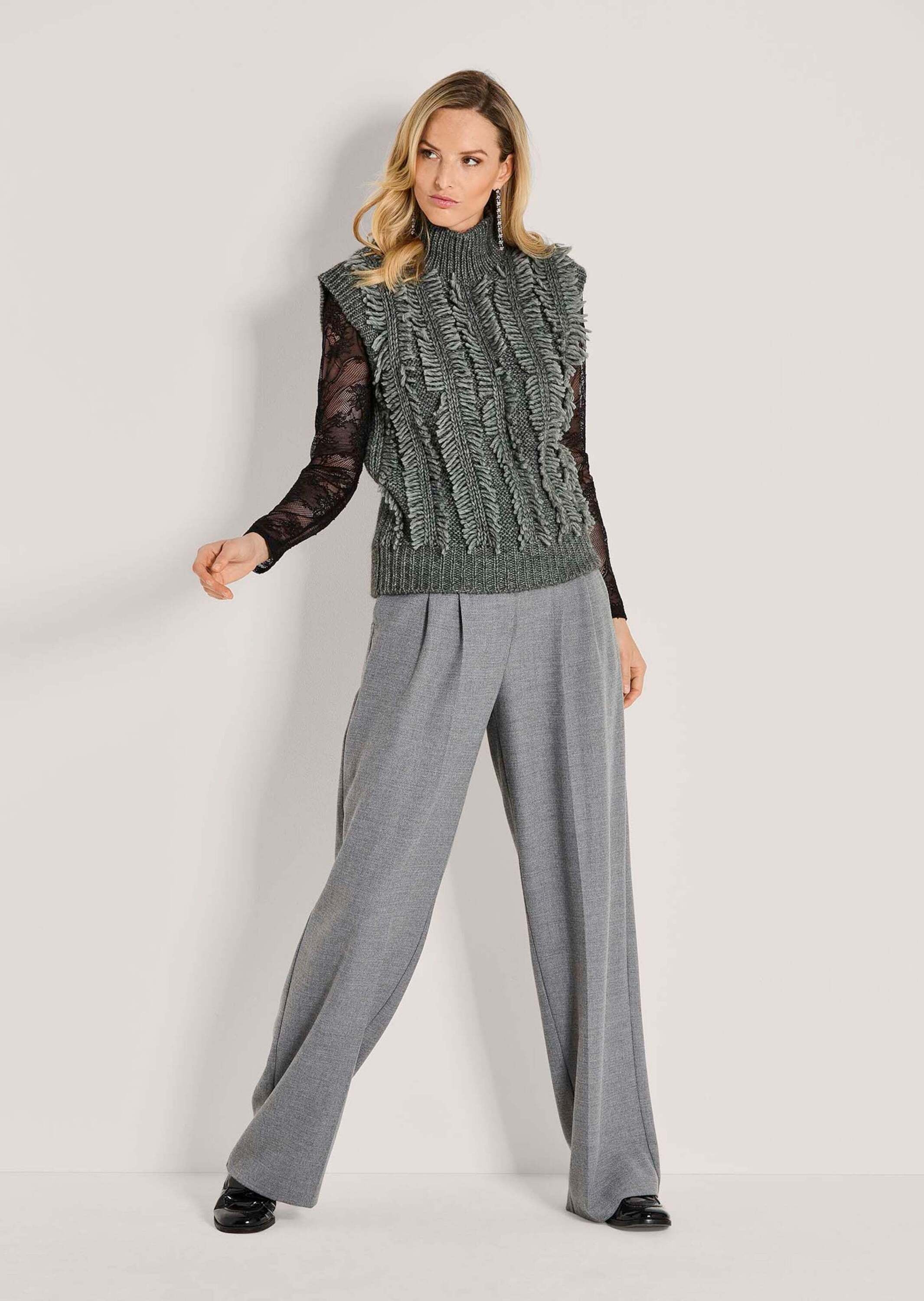 MADELEINE Pullunder »Pullunder Moderner Fransenstrick mit Stehkragen« fancy Fransenstrick