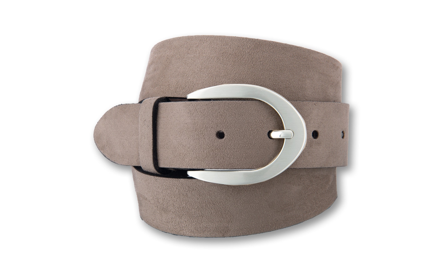 Ledergürtel BERND GÖTZ "Ledergürtel aus samtigem Velours in Trendfarben", Damen, Gr. 105, schlamm, Rindsleder, Gürtel Ledergürtel