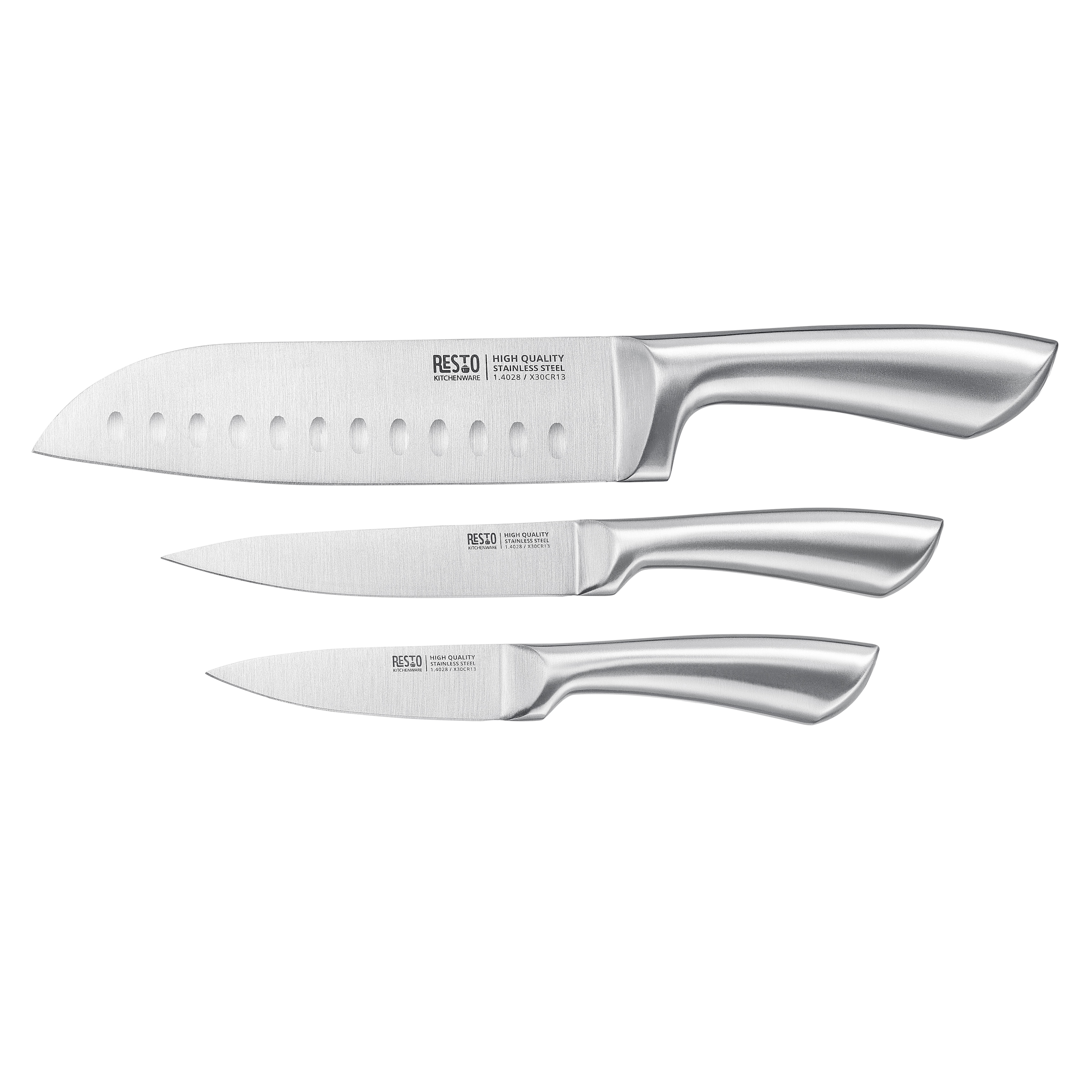 RESTO Kitchenware Messer-Set "Merope, Edelstahlmesser 3-teilig in Magnet-Geschenkbox" Santoku-Messer 18 cm, Universalmesser 13 cm, Schälmesser 9 cm