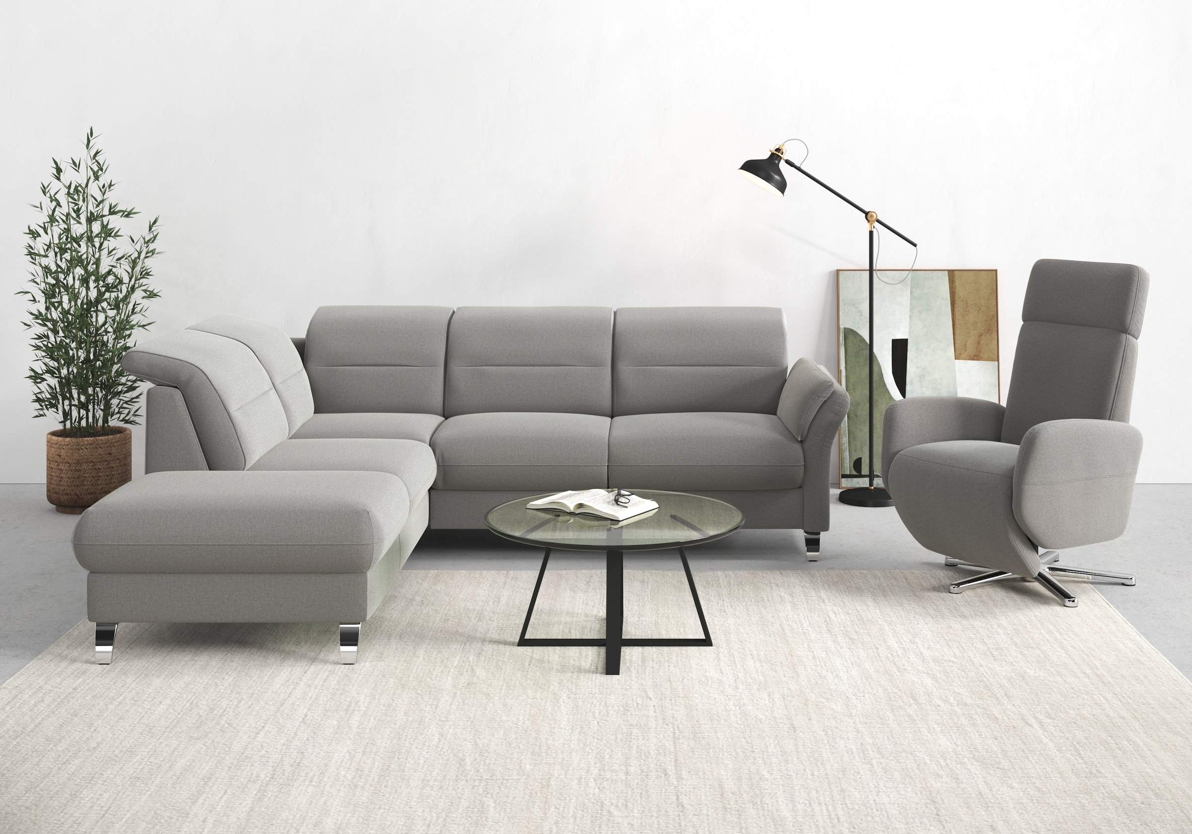 sit&more Ecksofa "Grenoble L-Form mit Federkern" wahlweise mit Schlaffunktion, Bettkasten, Arm- und Kopfteilverstellung