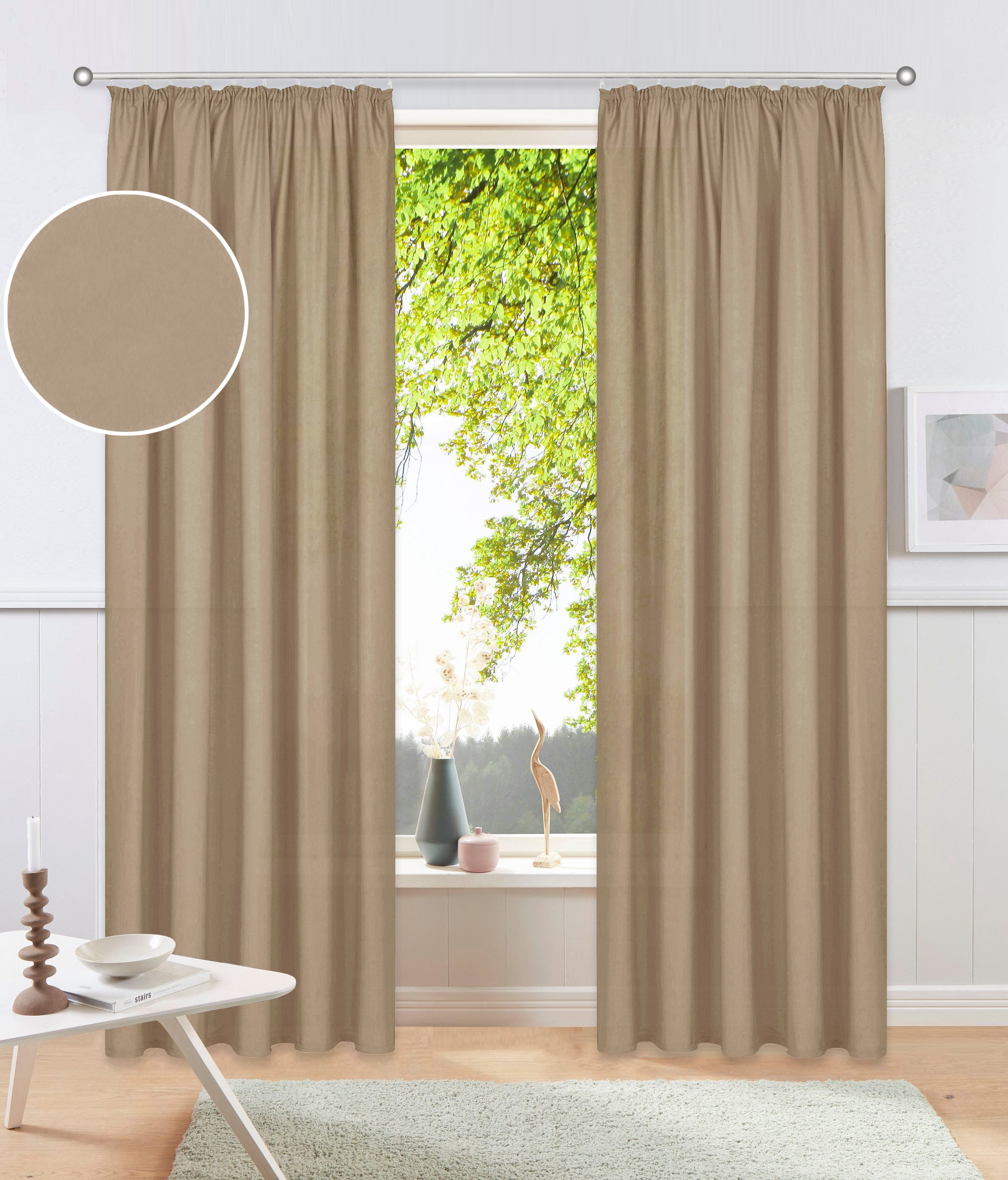 OTTO home Vorhang "Raja, Gardinen mit Kräuselband, Vorhänge Wohnzimmer" Kräuselband 2 Stk. tlg. 2er-Set, Bestseller, einfarbig, modern, pflegeleicht, Mikrofaser