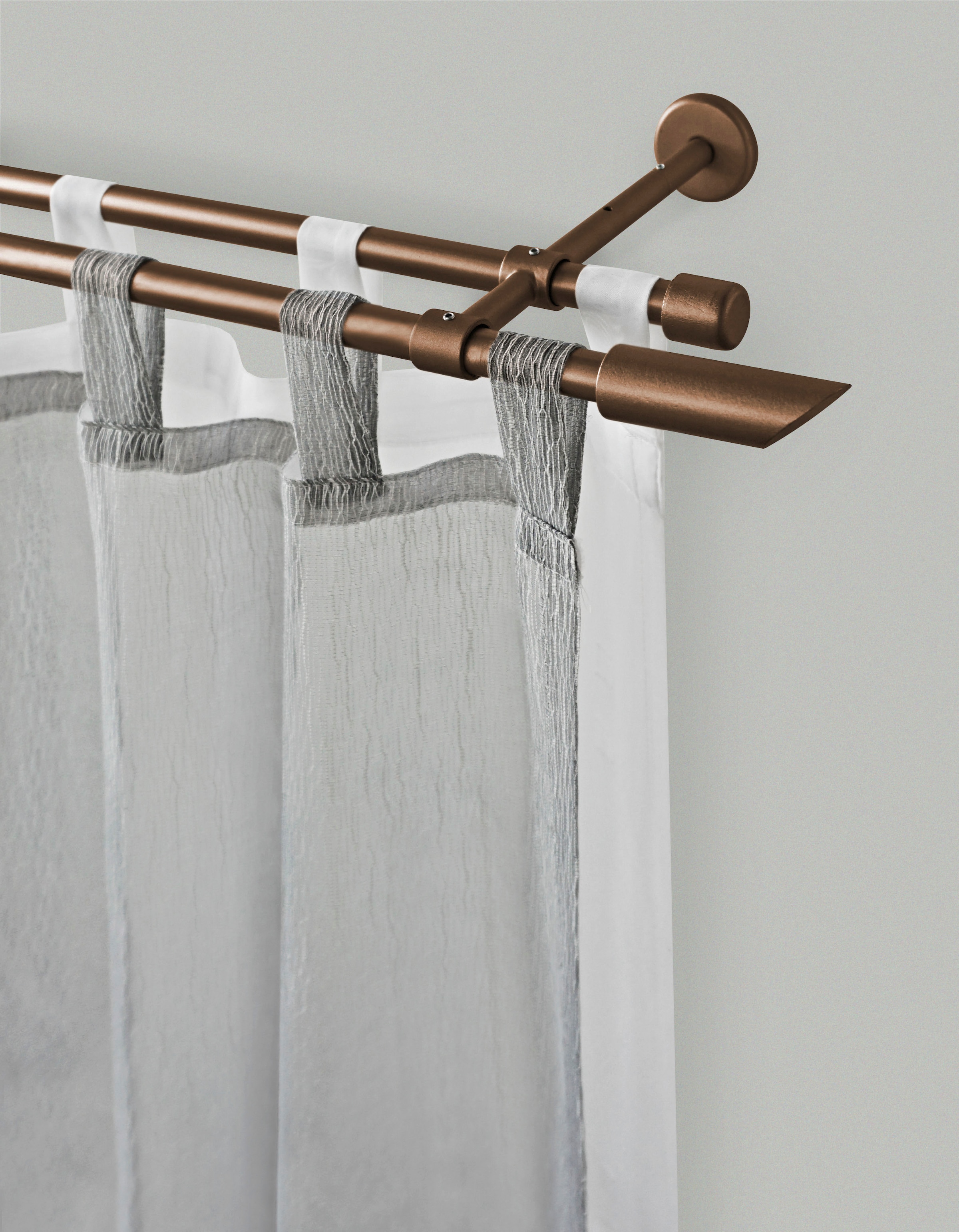 Gardinenstange 1, L:130cm Ø:16mm, braun, Holzwerkstoff, Metall, Wohnzimmer, Gardinenstangen, "ZYLI", Vorhanggarnitur, verlängerbar, Knopf