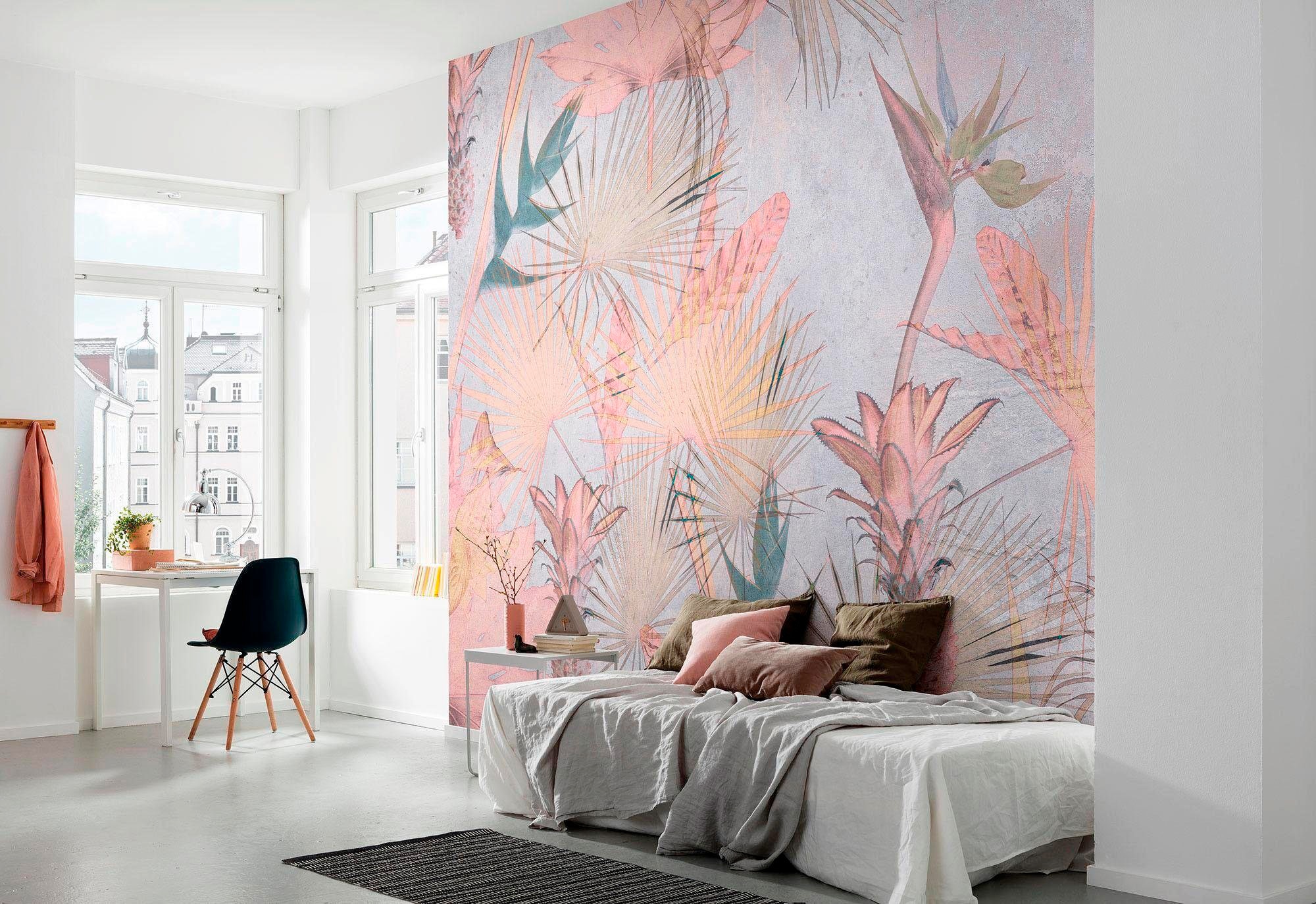 Komar Fototapete »Tropical Concrete - Größe 368 x 254 cm«, bedruckt, Wohnzimmer, Schlafzimmer