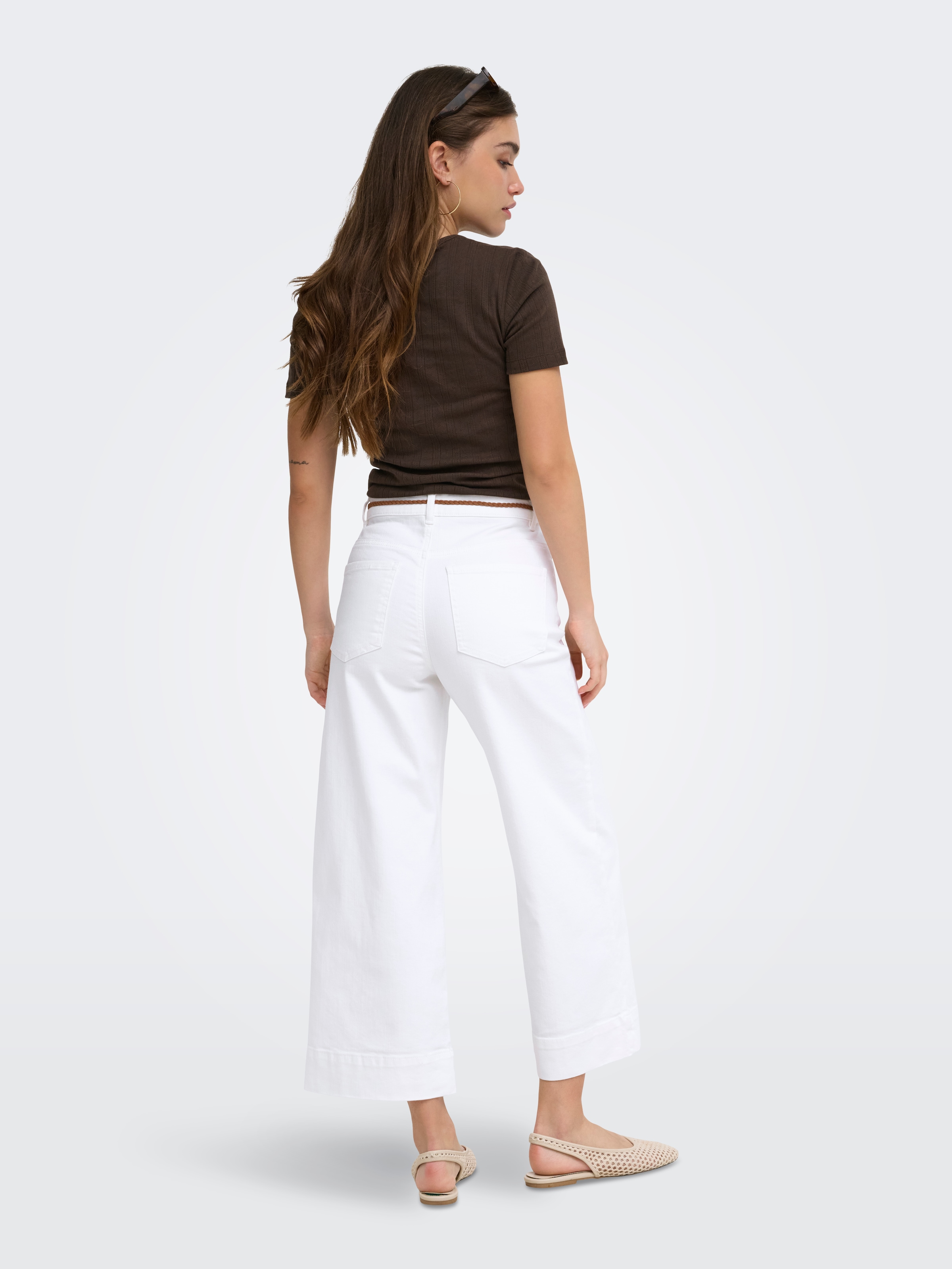ONLY High-waist-Jeans »ONLMADISON HW BELT WD CRP WHI DNM GUA000« Materialmix, high waist, wide fit