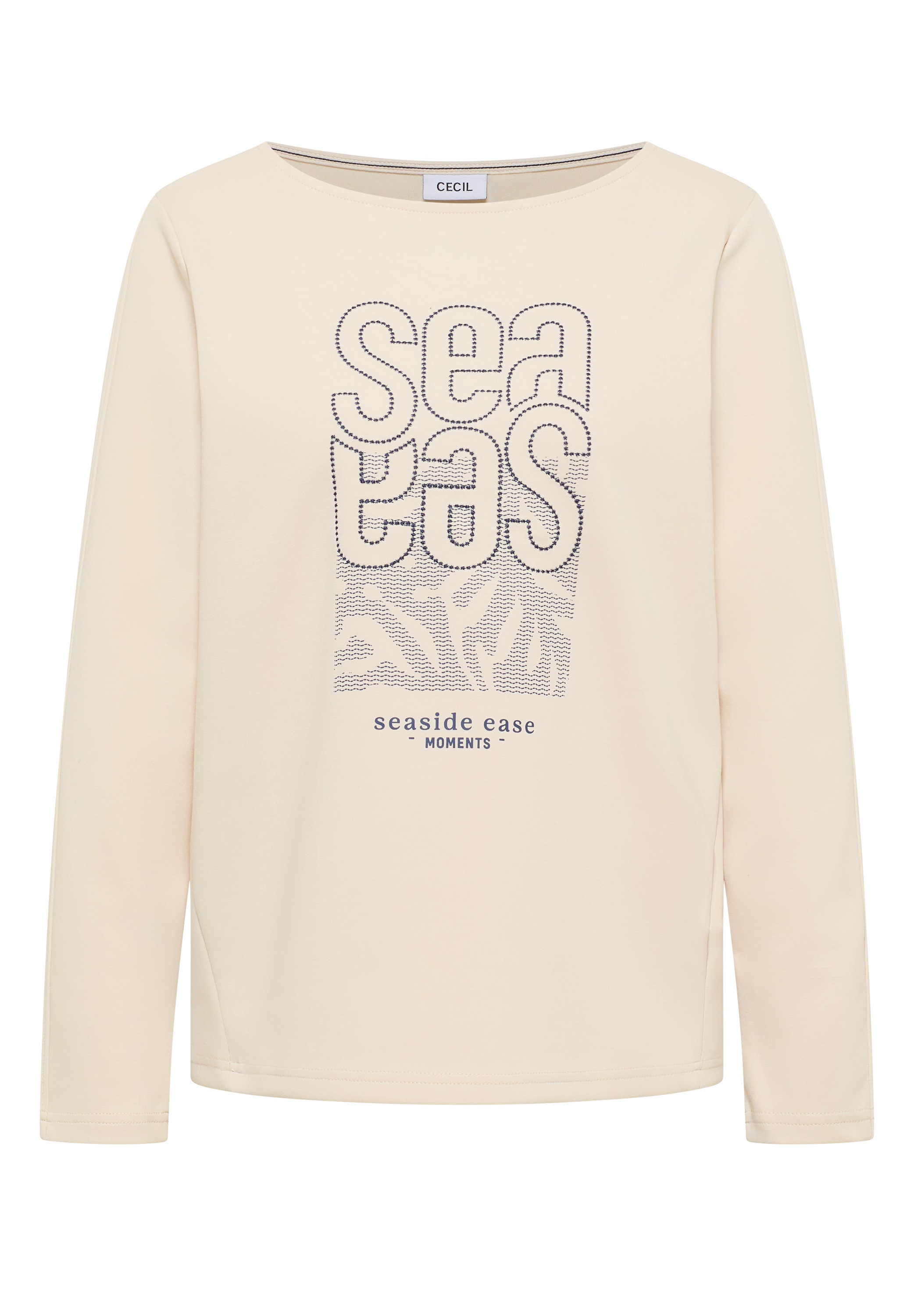 Langarmshirt CECIL, Damen, Gr. M (40), pearl beige, Web, 47% Baumwolle, 47% Polyester, 6% Elasthan, bedruckt, normal normal, U-Boot-Ausschnitt, abgesteppt, Shirts Langarmshirt, mit U-Boot-Ausschnitt 6