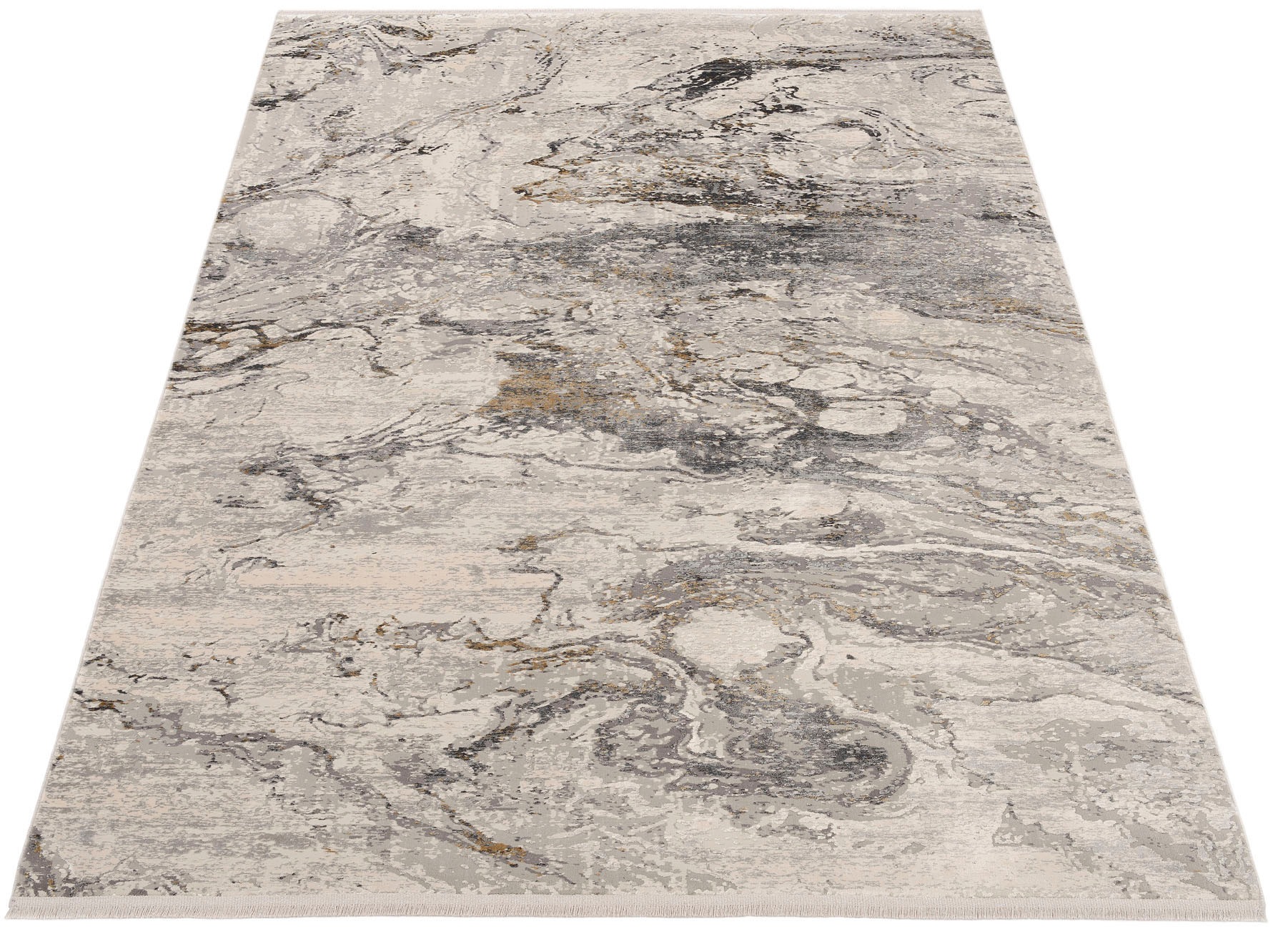Läufer OCI DIE TEPPICHMARKE "BESTSELLER YOU", grau (goldfarben, grau), B:80cm H:8mm L:200cm, Viskose, Teppiche, Läufer, Glanz Viskose, mit Fransen, Hoch Tief Struktur, Vintage, Wohnzimmer