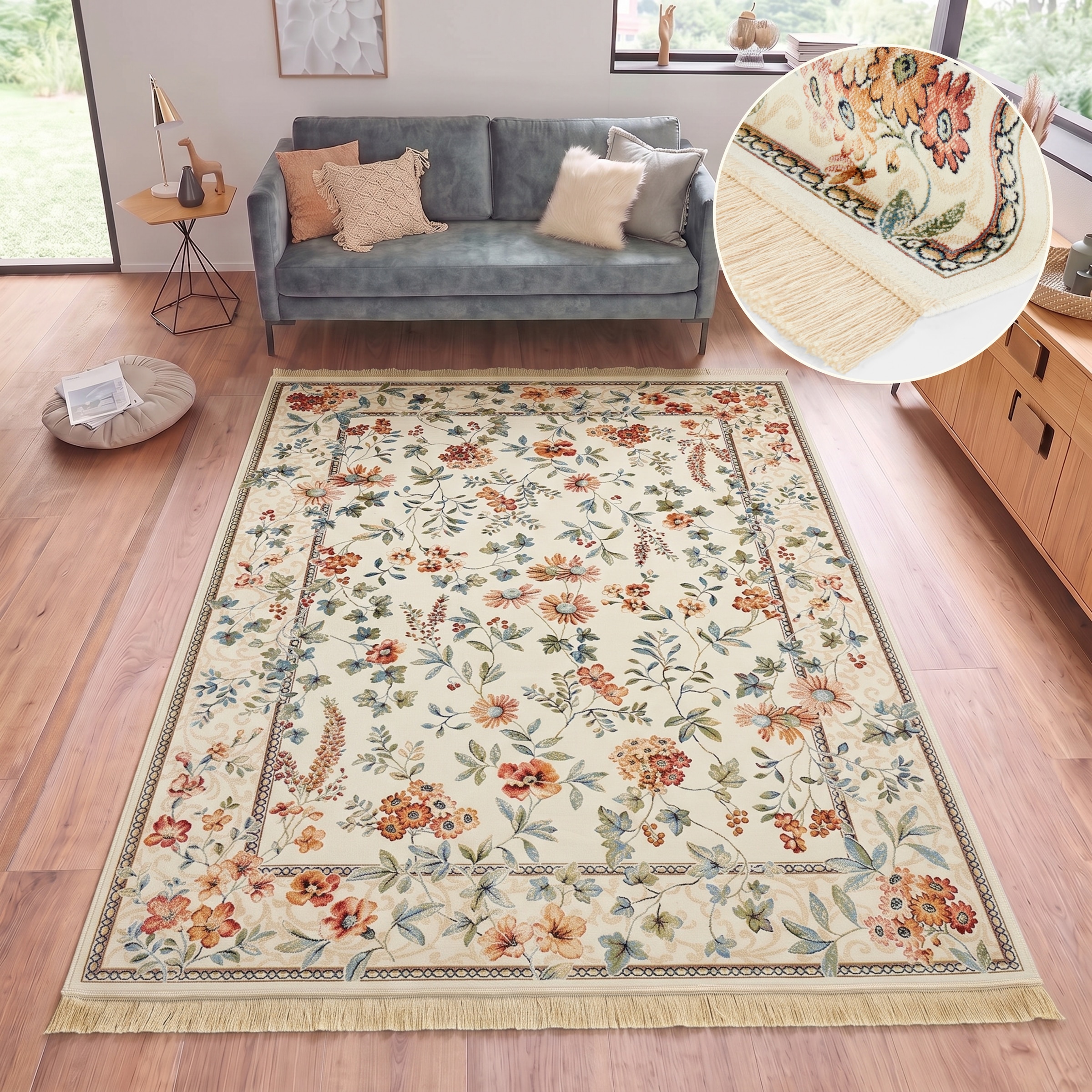 HANSE Home Teppich "Orient Flowers" rechteckig 5 mm Höhe Kurzflor mit Fransen, Orient, Wohnzimmer, Schlafzimmer, Esszimmer