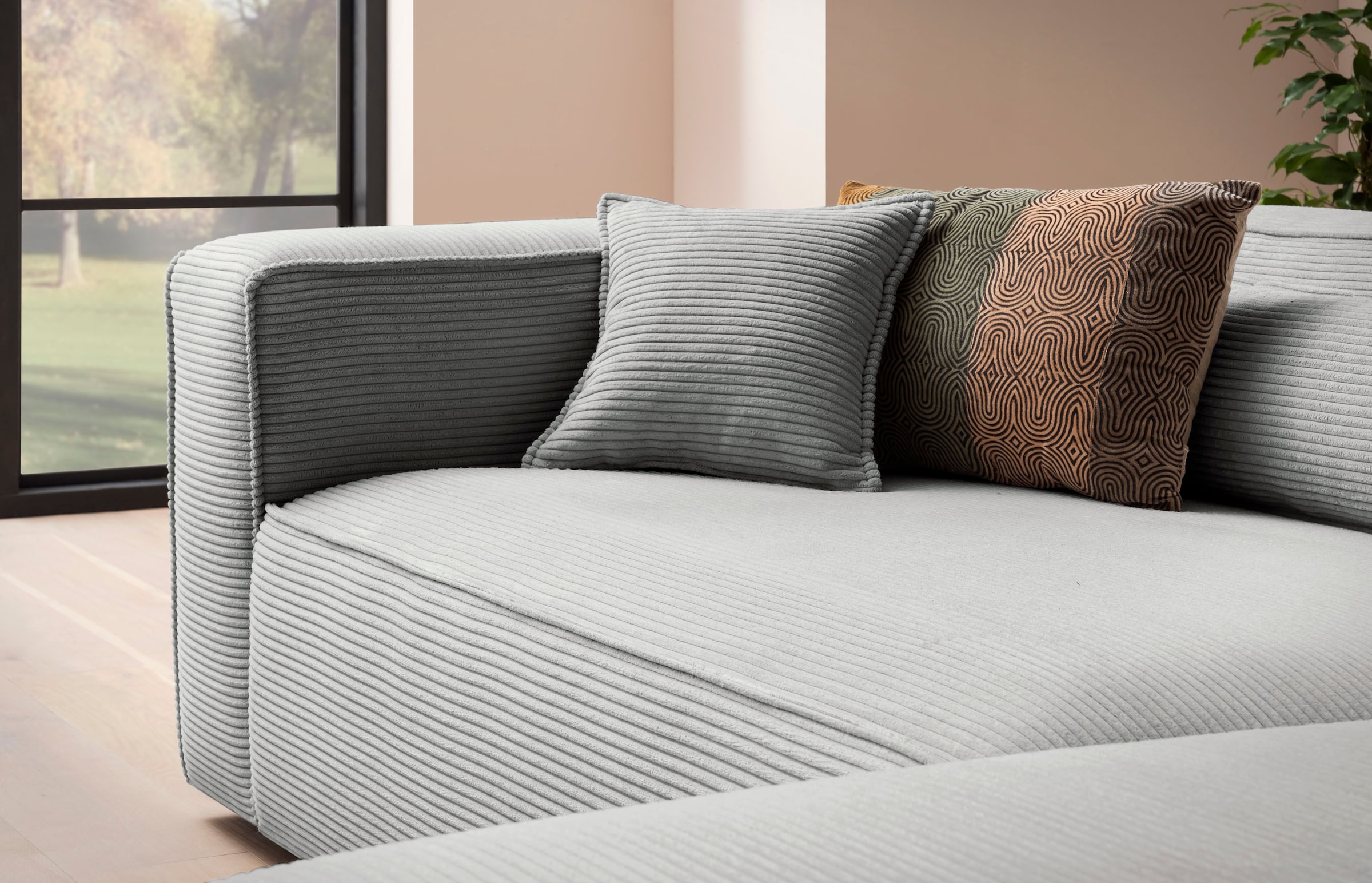 LeGer Home by Lena Gercke Ecksofa »PIARA XXL, Big-Sofa in Cord oder Leinenoptik, L-Form, mit Kedernaht«, wahlweise Ottomane rechts/links, schwarze Füße, extra tiefe Sitzfläche