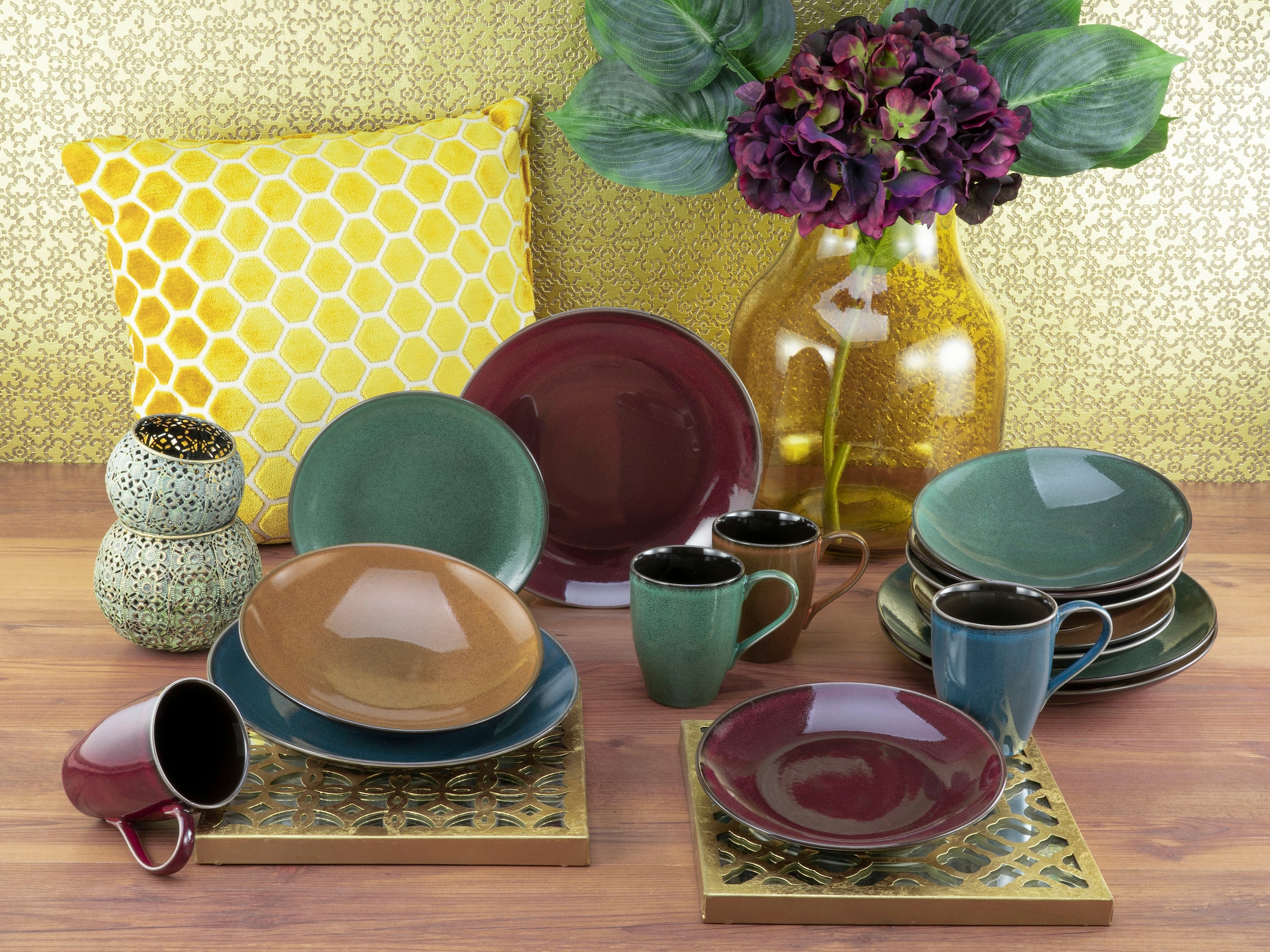 CreaTable Kombiservice »Geschirr-Set Marrakesch«, (Set, 16 tlg., Kaffeeservice und Tafelservice im Set, für 4 Personen), Service, mit Vintage Aussenrand, 16 Teile, für 4 Personen