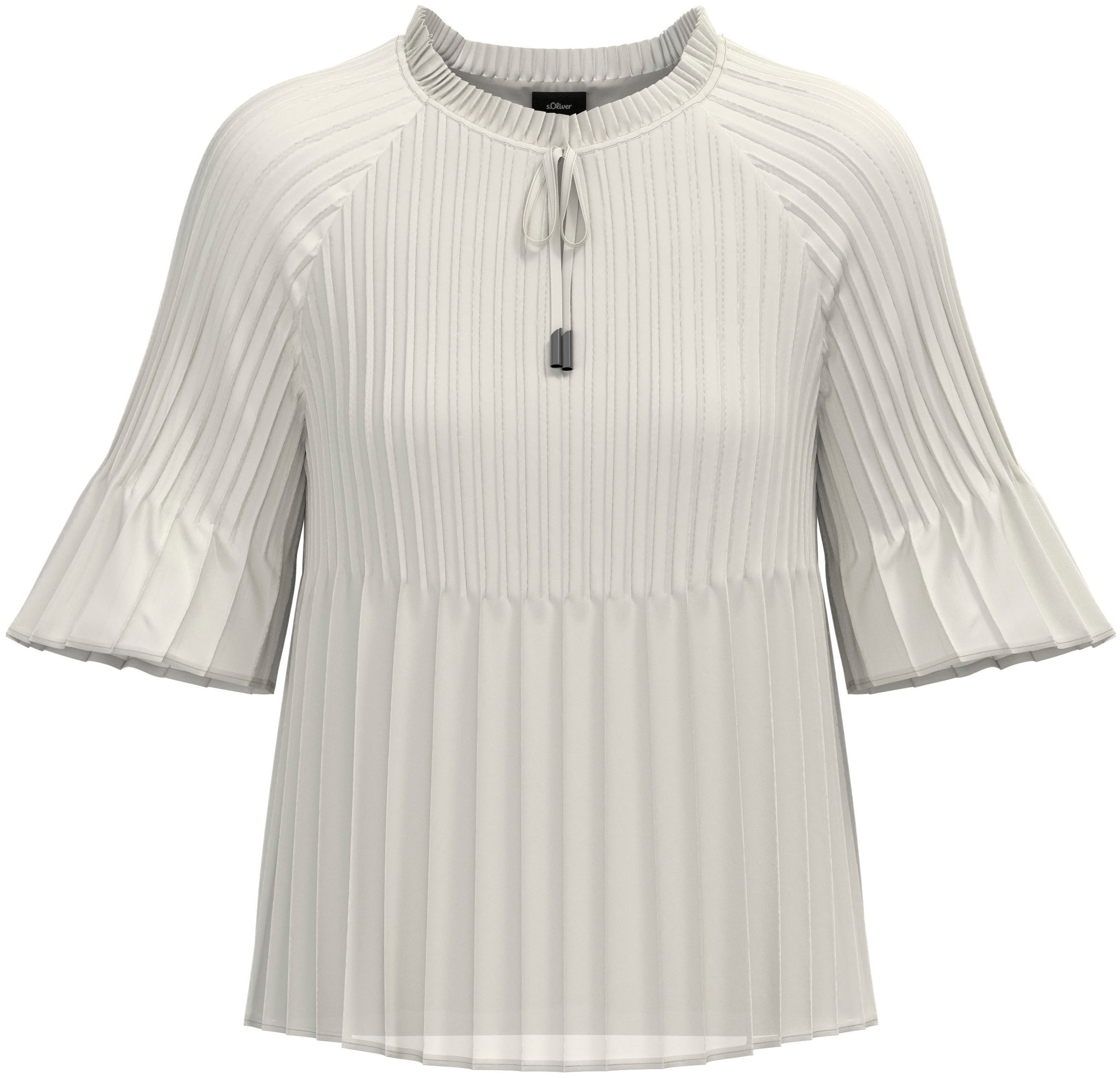 s.Oliver BLACK LABEL Plisseebluse mit Plissee, bedruckte Optik, pflegeleicht, hüftlange Passform