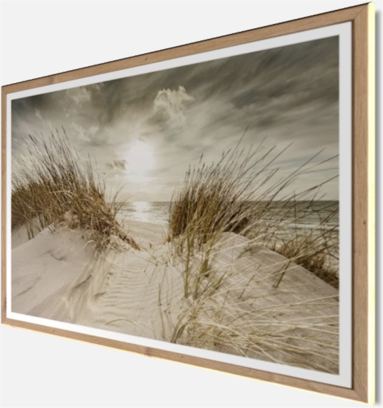 Bönninghoff Bild mit Rahmen »Wandbild gerahmt STRANDSONNE 50x70 cm – Maritime Wanddeko Dünen« Düne | Gräser | Küste | Landschaft | Meer | Natur | Sonnenaufgang & -untergang | Strand 1 Stk. tlg. mit dekorativem Rahmen