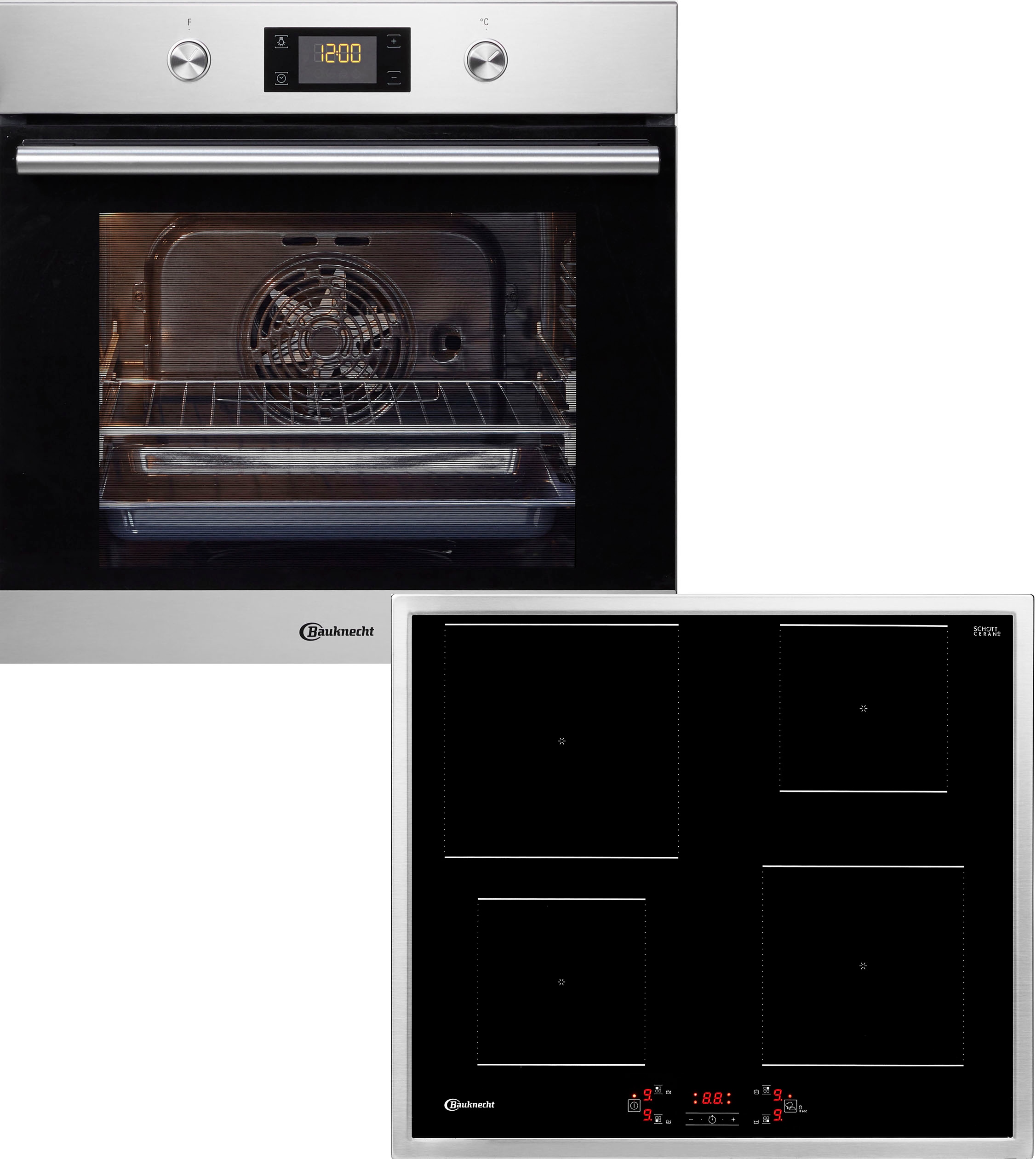 BAUKNECHT Backofen-Set "BAR2 KH8V2 IN", mit 2-fach-Teleskopauszug, Hydrolyse, PowerHeißluft