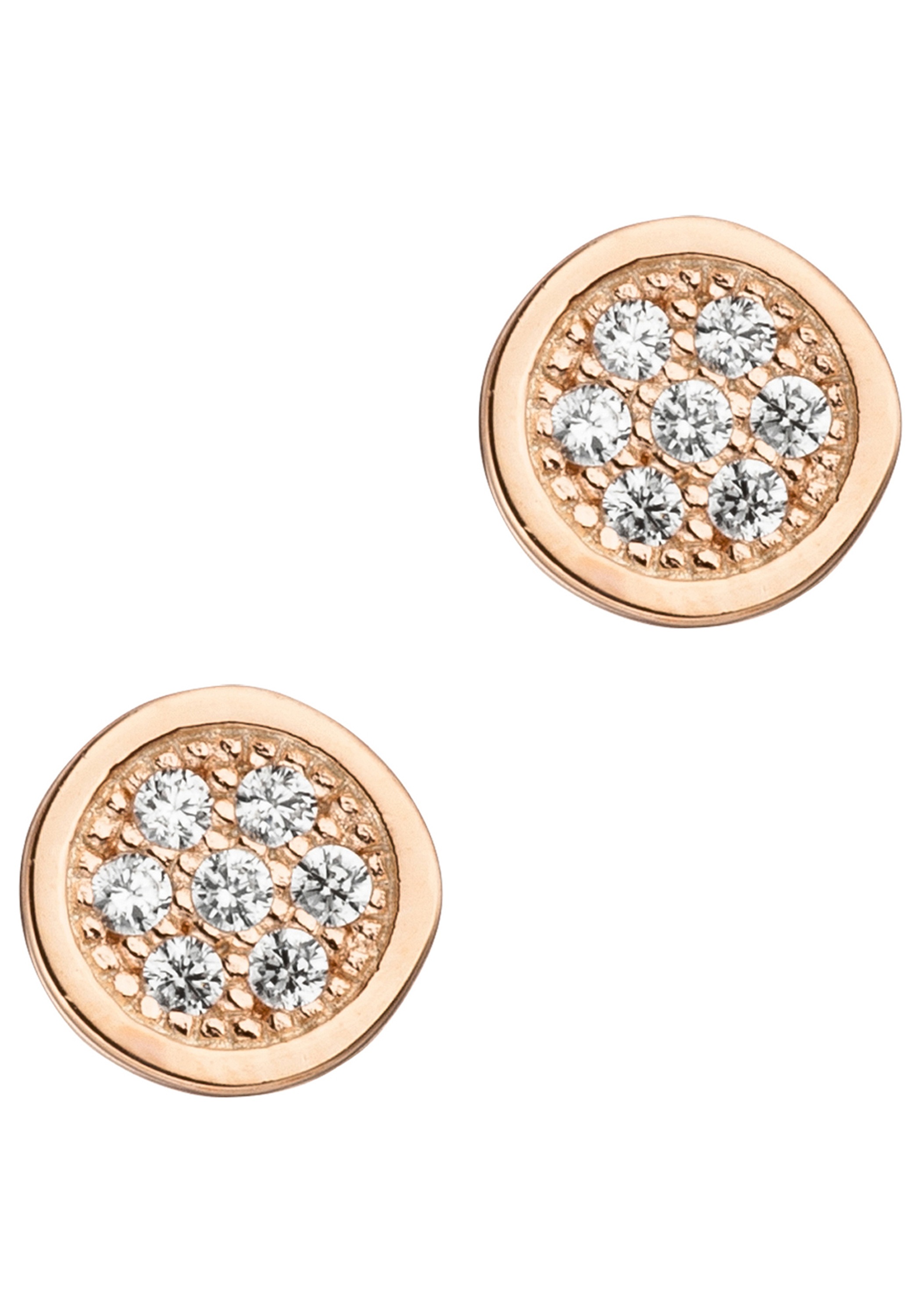 JOBO Paar Ohrstecker rund 925 Silber roségold vergoldet mit 14 Zirkonia