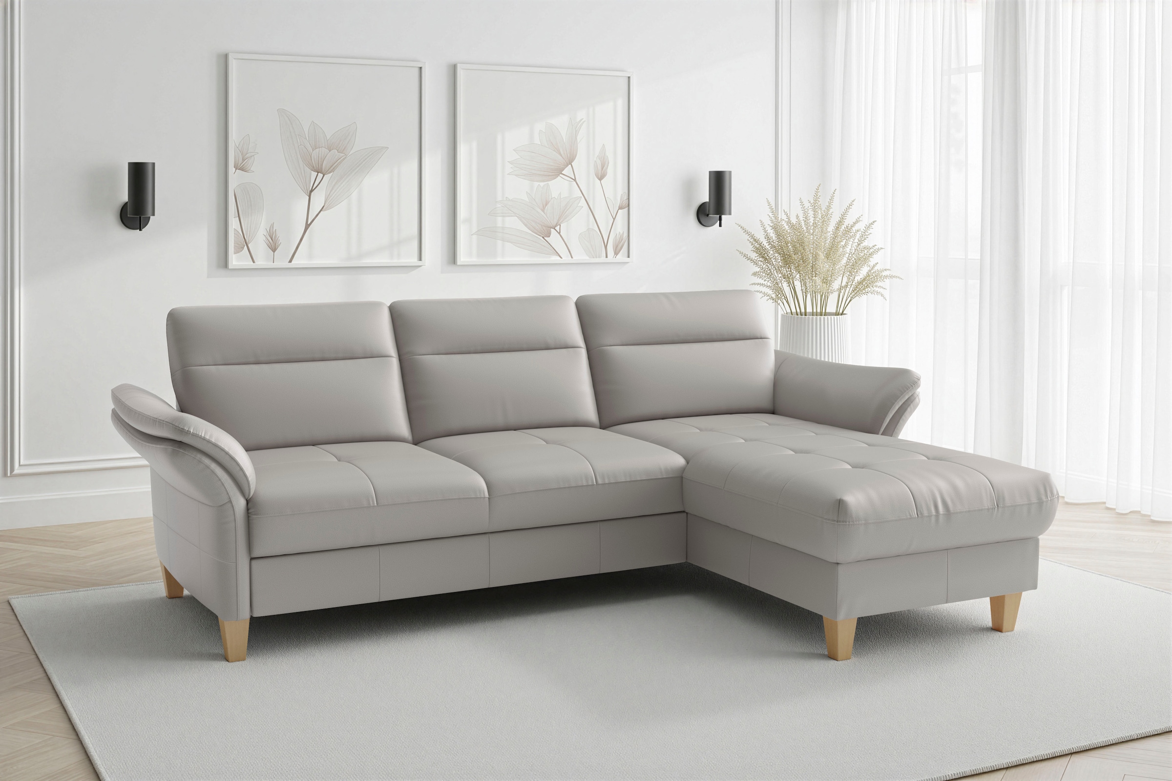 sit&more Ecksofa "Pamela L-Form, B:230 cm, Leder, Recamiere links o. rechts" wahlweise mit Armteilverstellung, optional Schlaffunktion & Bettkasten
