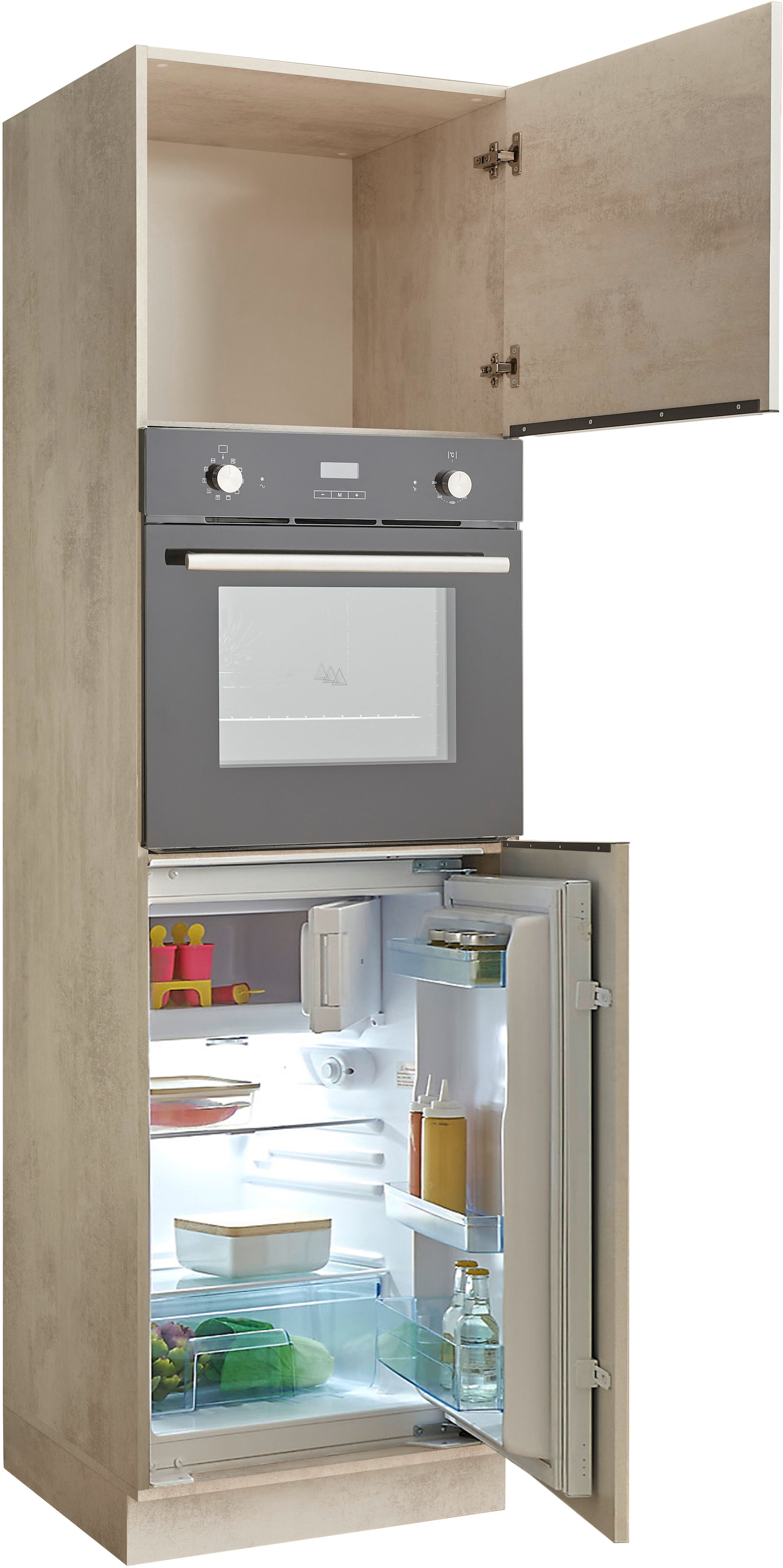 BASIC by Balculina Backofen/Kühlumbauschrank »Sanibel Küchenschrank Chromix Weiß, Hochschrank BxHxT 60 x 210 x 58«, (1 St.), Mit 2 Türen, Platz für Backofen und Einbaukühlschrank, Breite 60cm