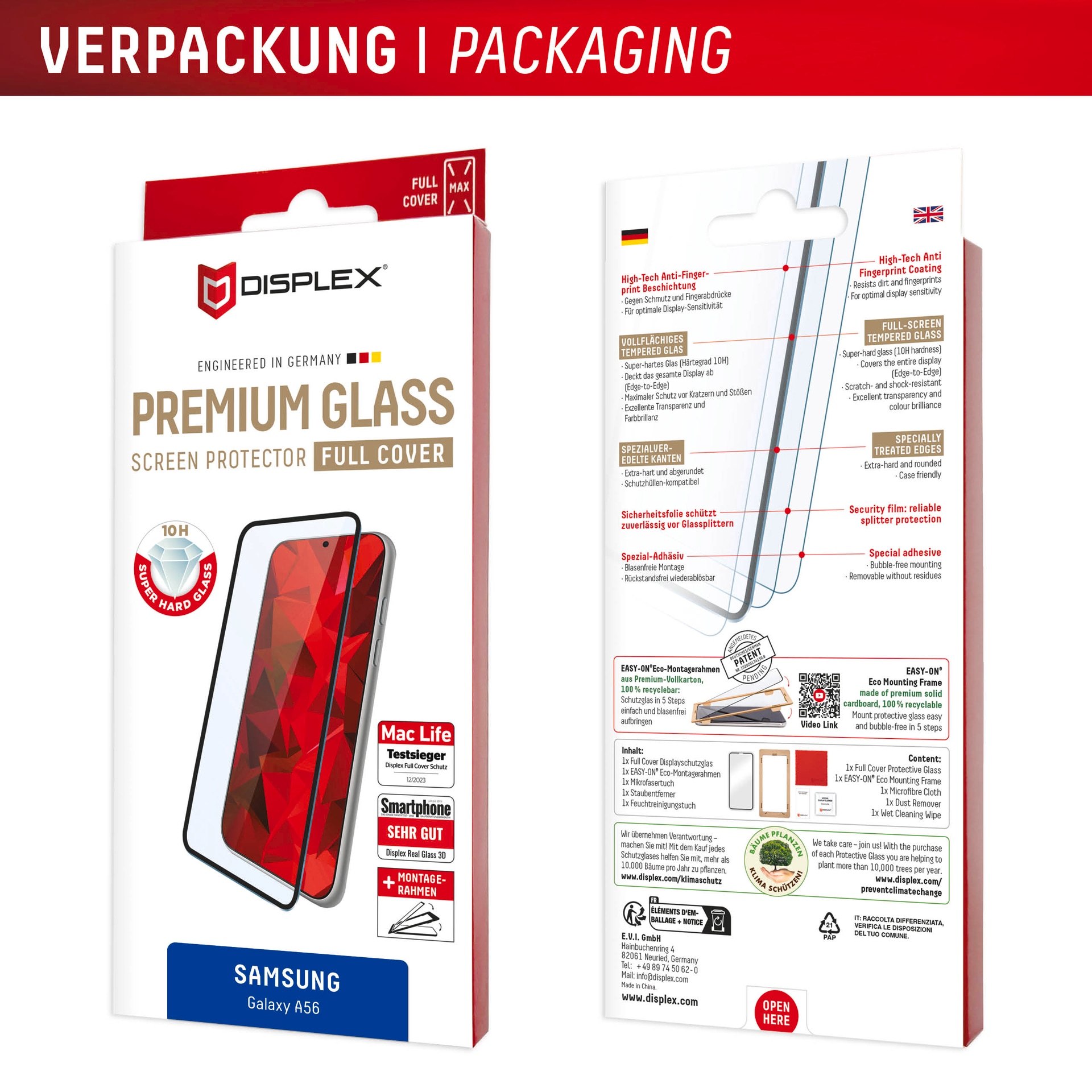 Displex Displayschutzglas »Premium Glass Screen Protector (Full Cover)«, für Samsung Galaxy A56, Displayschutzfolie, Schutzfolie, Bildschirmschutz, kratz- & stoßfest