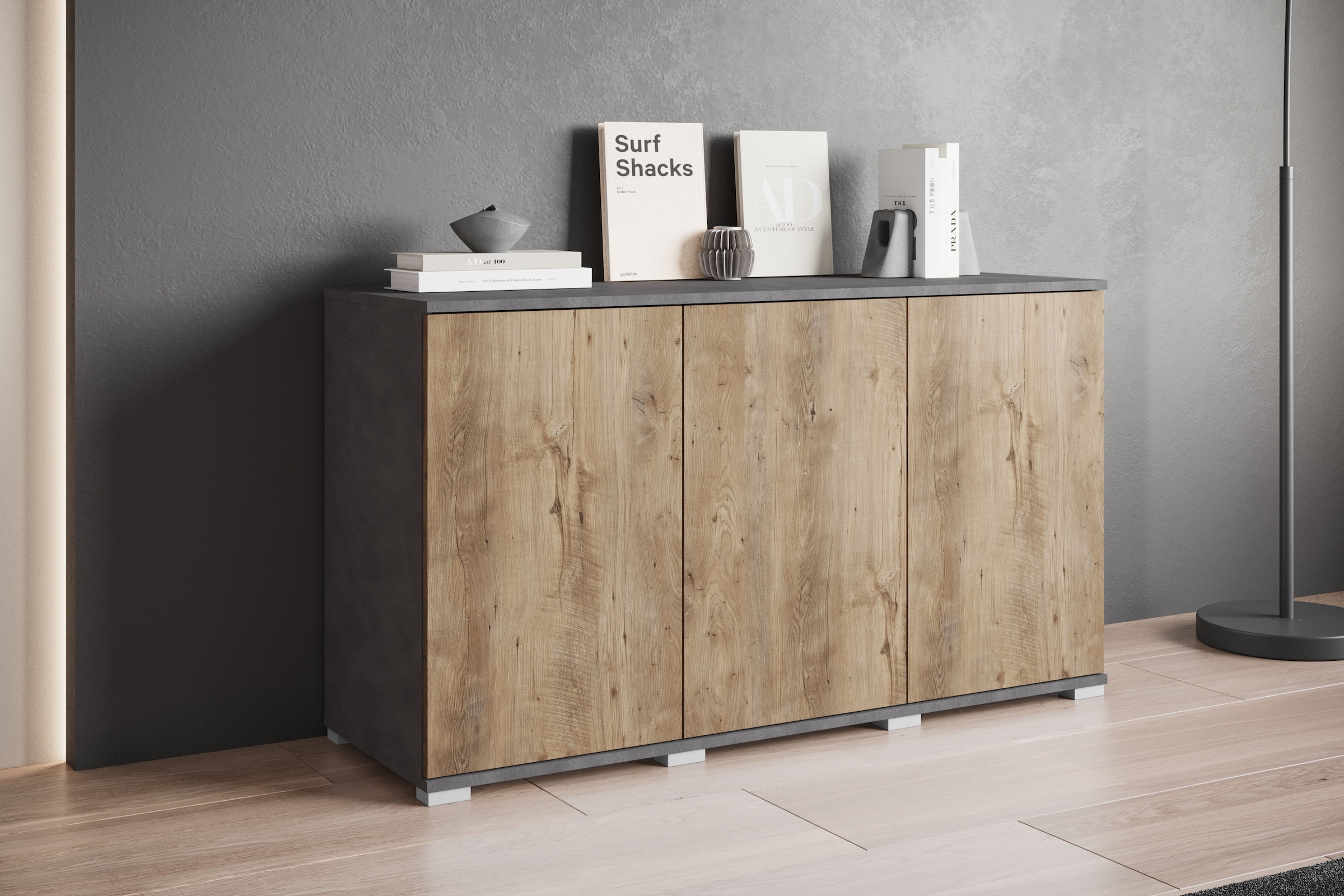 INOSIGN Sideboard »Kenia, moderne grifflose Kommode mit 3 Türen, Breite 120 cm«, (1 St.), Push-to-Open-Fronten, höhenverstellbaren Einlegeböden