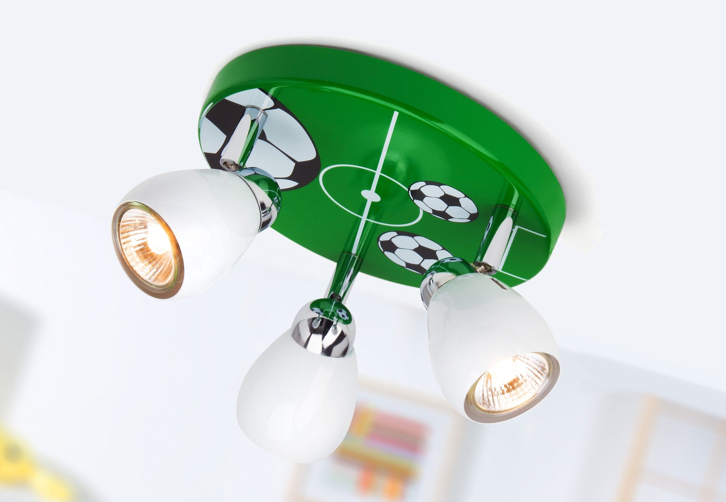 Brilliant LED Deckenstrahler »SOCCER«, 3 flammig, Leuchtmittel GU10 | LED wechselbar, Spotrondell weiß/grün-schwarz-weiß, 3 x GU10 max. 3W, 11cm Höhe