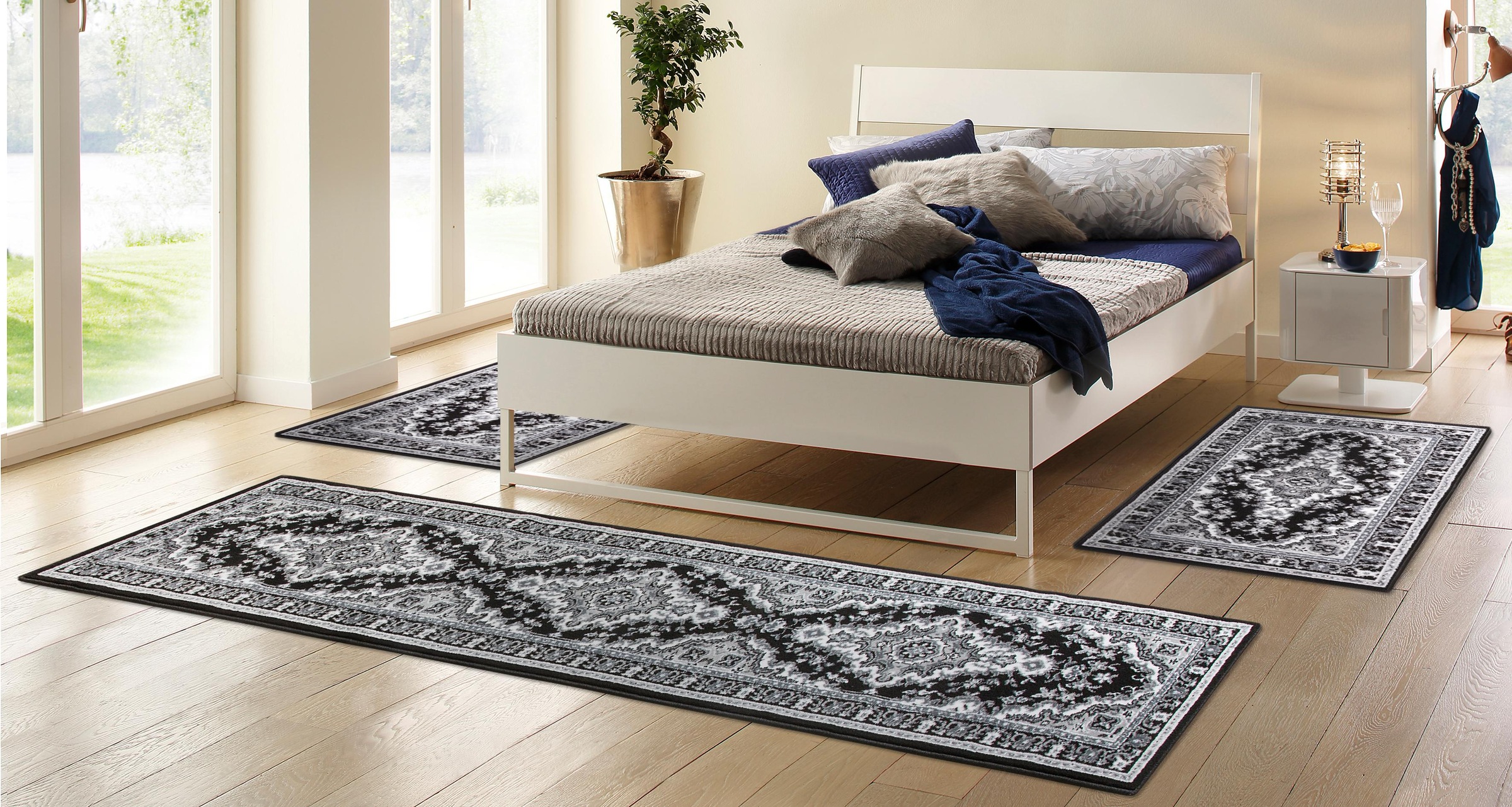 my home Bettumrandung »Oriental, Made in Belgium«, (3 tlg.), Läufer-Set, Kurzflor, Orient-Optik, mit Bordüre, pflegeleicht, elegant