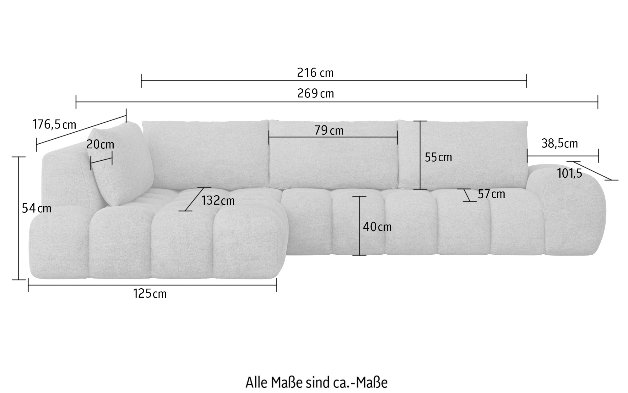 INOSIGN Ecksofa »AZITA klein, L-Form, elegant und bequem Designsofa«, lose Rückenkissen, traumhafte Steppung, Maße B/T/H: 296/176,5/89 cm