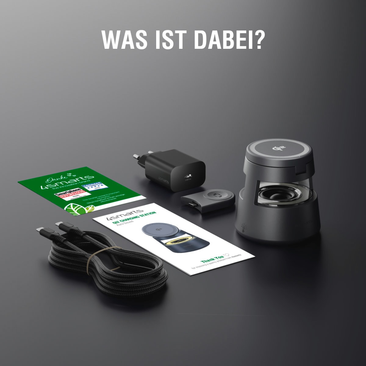 4smarts Ladestation »Aura Sound magnetischer Qi2 Charging Stand mit Lautsprecher«, inklusive UltiMag-Ring