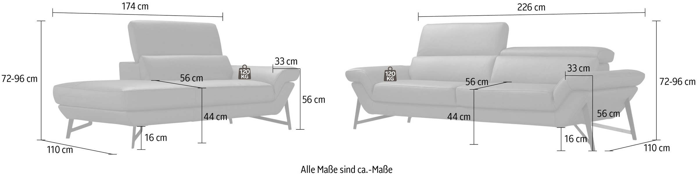 Egoitaliano Polstergarnitur »Narcisa, extravagantes Designmöbel Set, edel und hochwertig, bequem«, Set aus 2,5-Sitzer und Ottomane, inkl. verstellbaren Kopfstützen