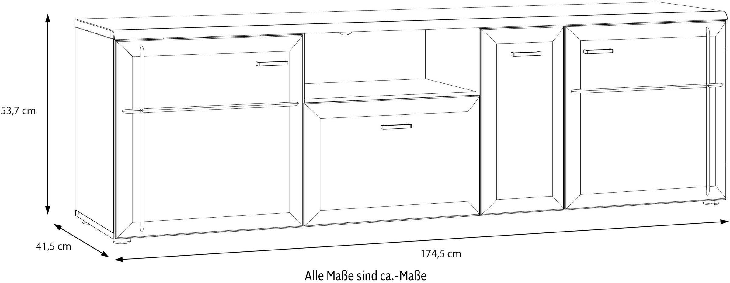 FORTE Lowboard »Akinori TV-Board, TV-Schrank«, TV Board, Holzoptik, MDF Front, Metallgriffe, Vollauszug, Soft Close
