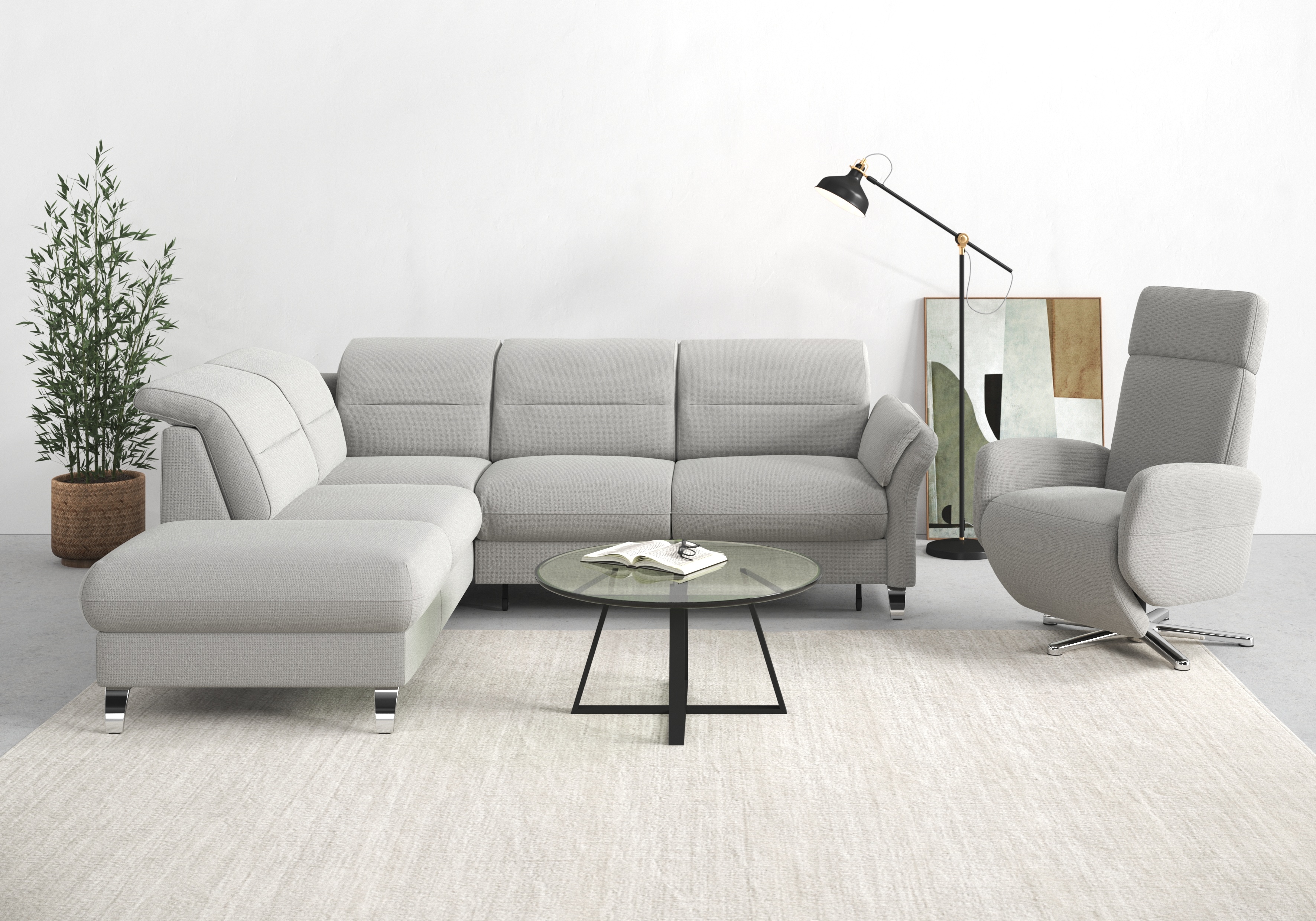 sit&more Ecksofa "Grenoble L-Form mit Federkern" wahlweise mit Schlaffunktion, Bettkasten, Arm- und Kopfteilverstellung