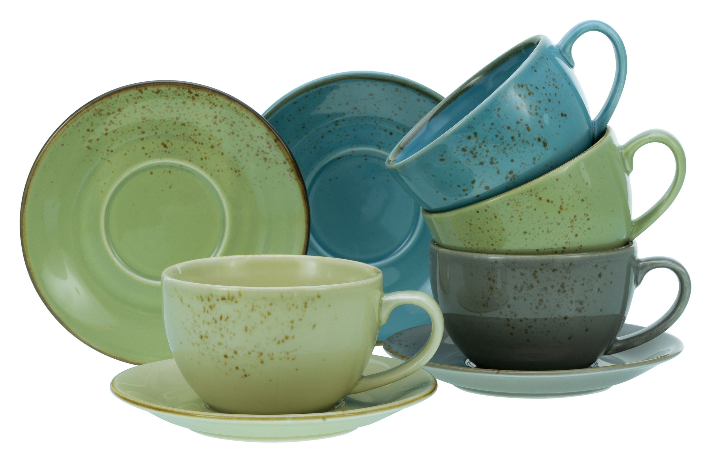CreaTable Cappuccinotasse »Kaffeetasse NATURE COLLECTION« Tassen Set, naturfarben mit Sprenkel, 4 Tassen, 4 Untertassen