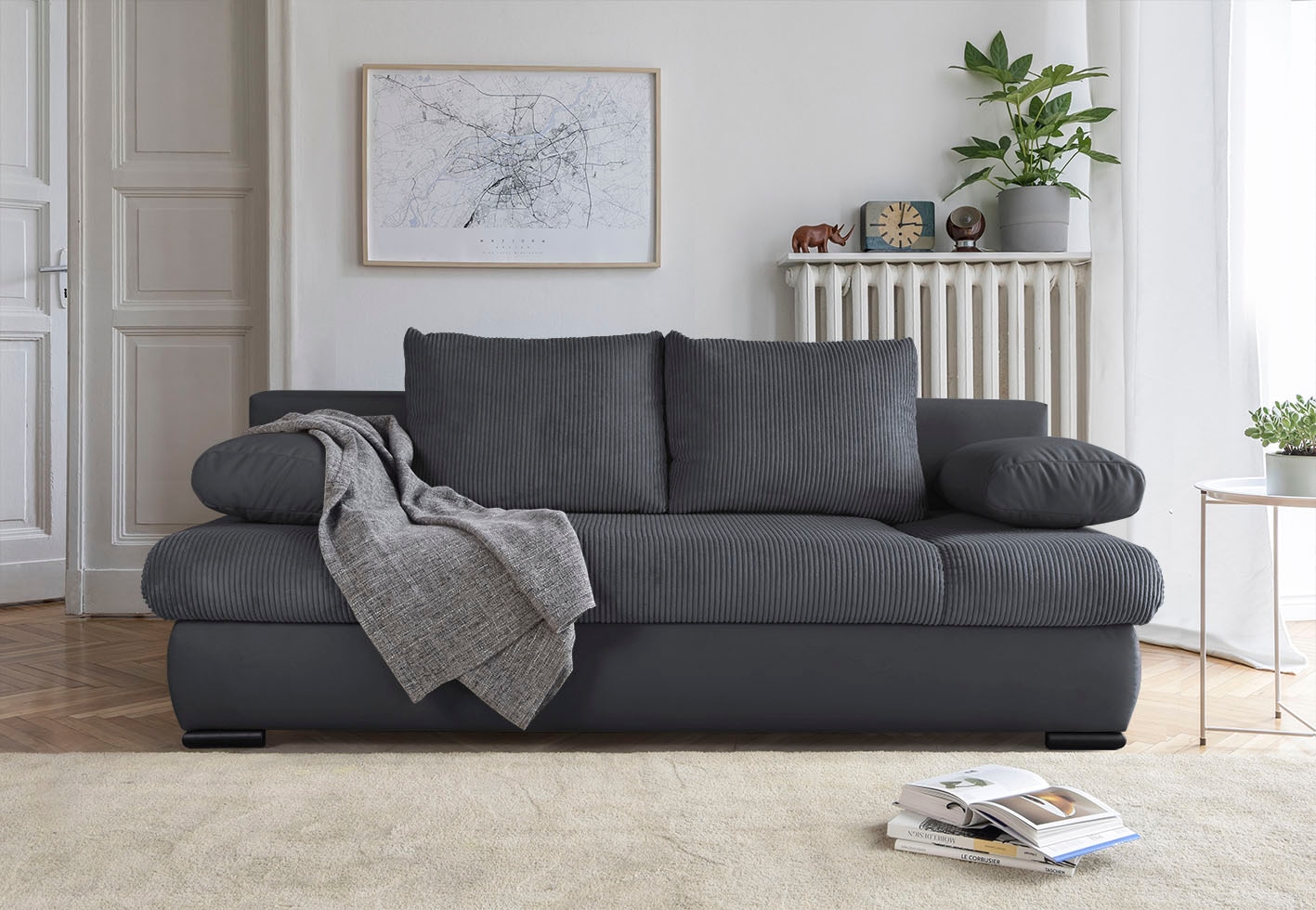 COLLECTION AB Schlafsofa "Chicago, B: 200 cm, Liegefl. 146x200 cm" Schlaffunktion, Bettkasten & 2 Armlehnenkissen, Federkern