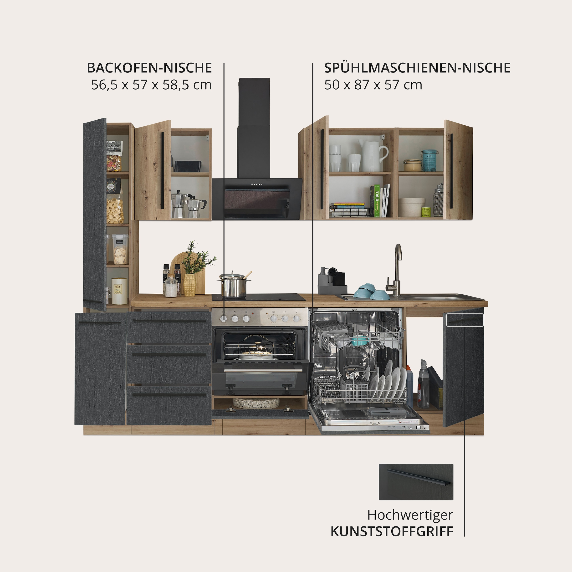 KOCHSTATION Küchenzeile »Florida« Breite 250 cm, wahlweise mit E-Geräten,Softclose für Türen/Schubkästen