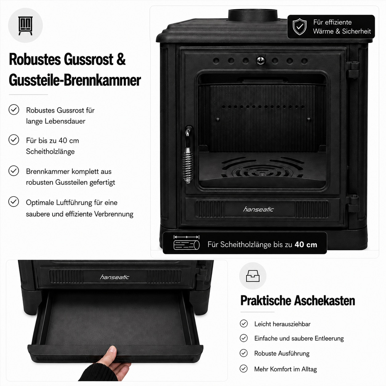Hanseatic Kaminofen »Minerva, Gussofen mit Backofen und Beige emaillierten Seiten« Großer Feuerraum