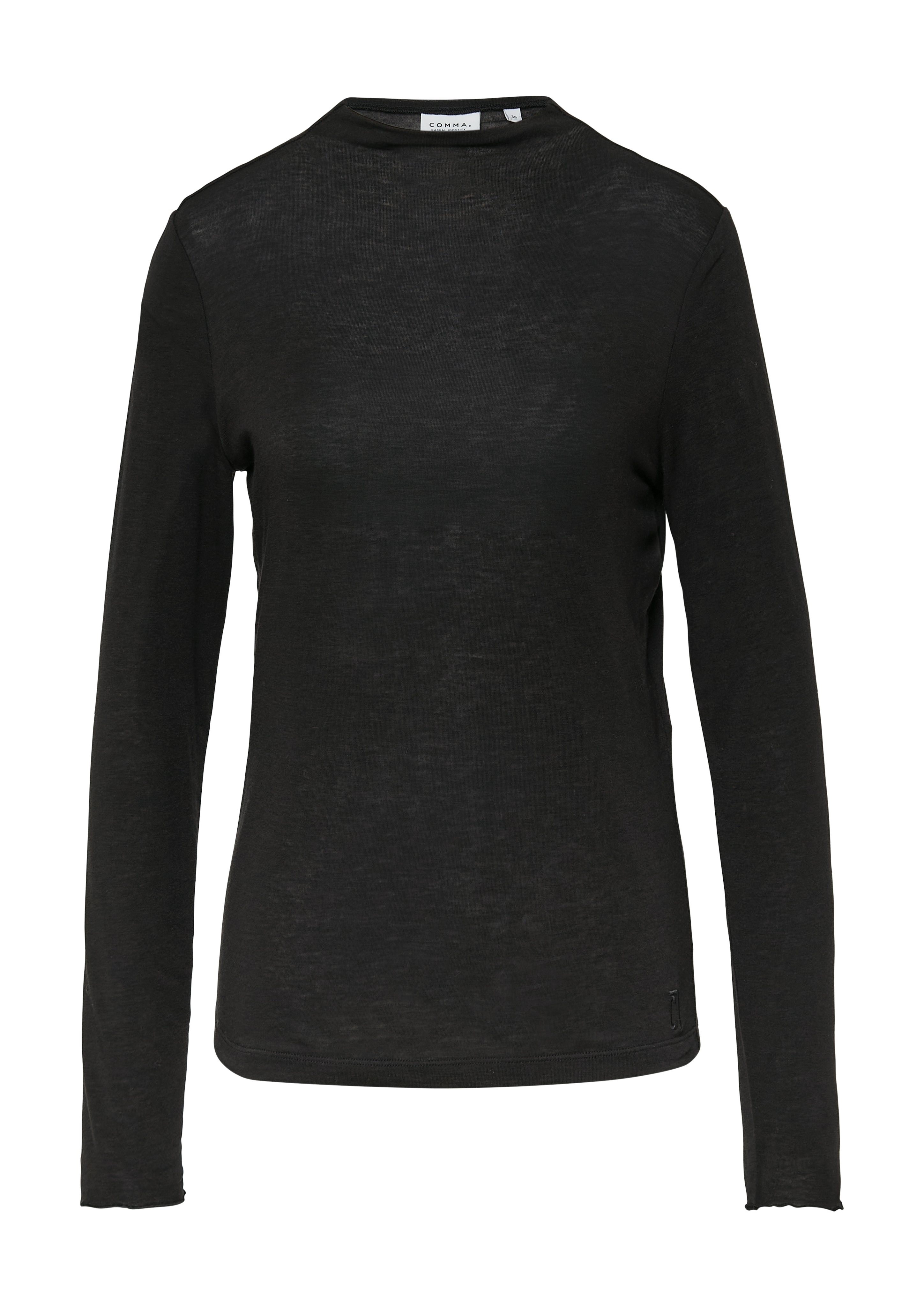 Thumbnail - comma casual identity Langarmshirt "semitransparente Optik" hoher Rundhalsausschnitt, casual, slim fit, mit Wolle