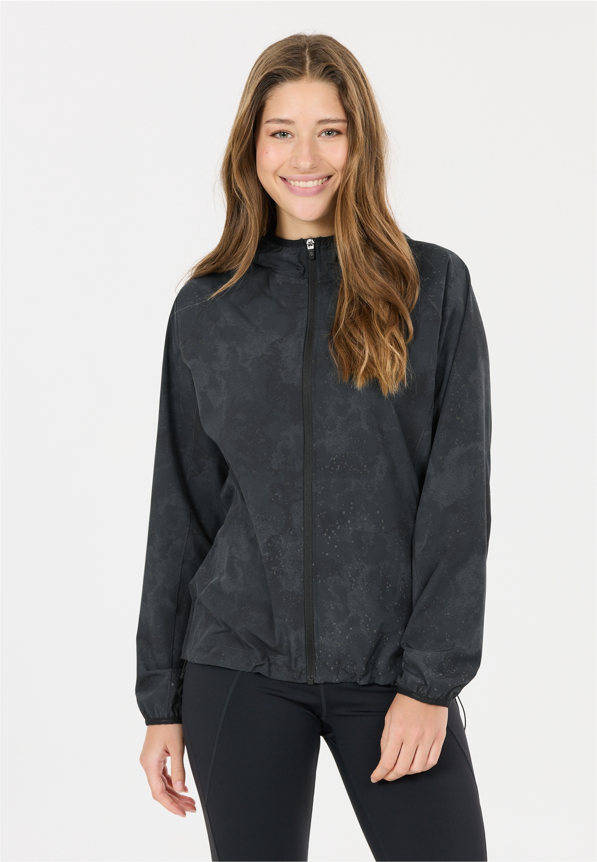 Laufjacke ENDURANCE "Braylen", Damen, Gr. 46, grau, mehrfarbig, 80% Polyester, 20% Elasthan, bedruckt, normal, ohne Ausschnitt, Jacken, mit 4-Wege-Stretch für viel Bewegungsfreiheit