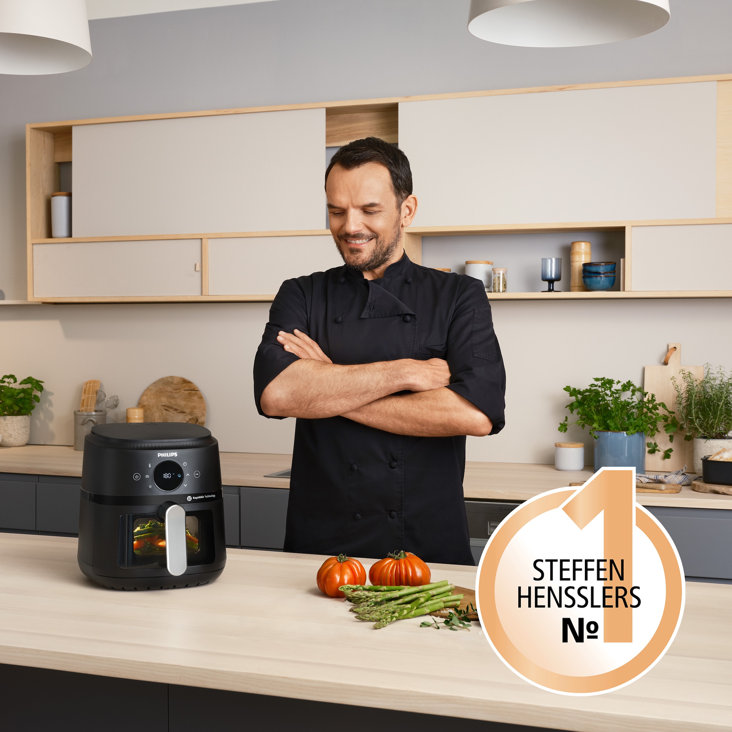 Philips Heißluftfritteuse »Airfryer 2000 NA221/00, mit 4.2L, Sichtfenster«, 1500 W, RapidAir Technologie und 13 Kochfunktionen; Schwarz/Silber
