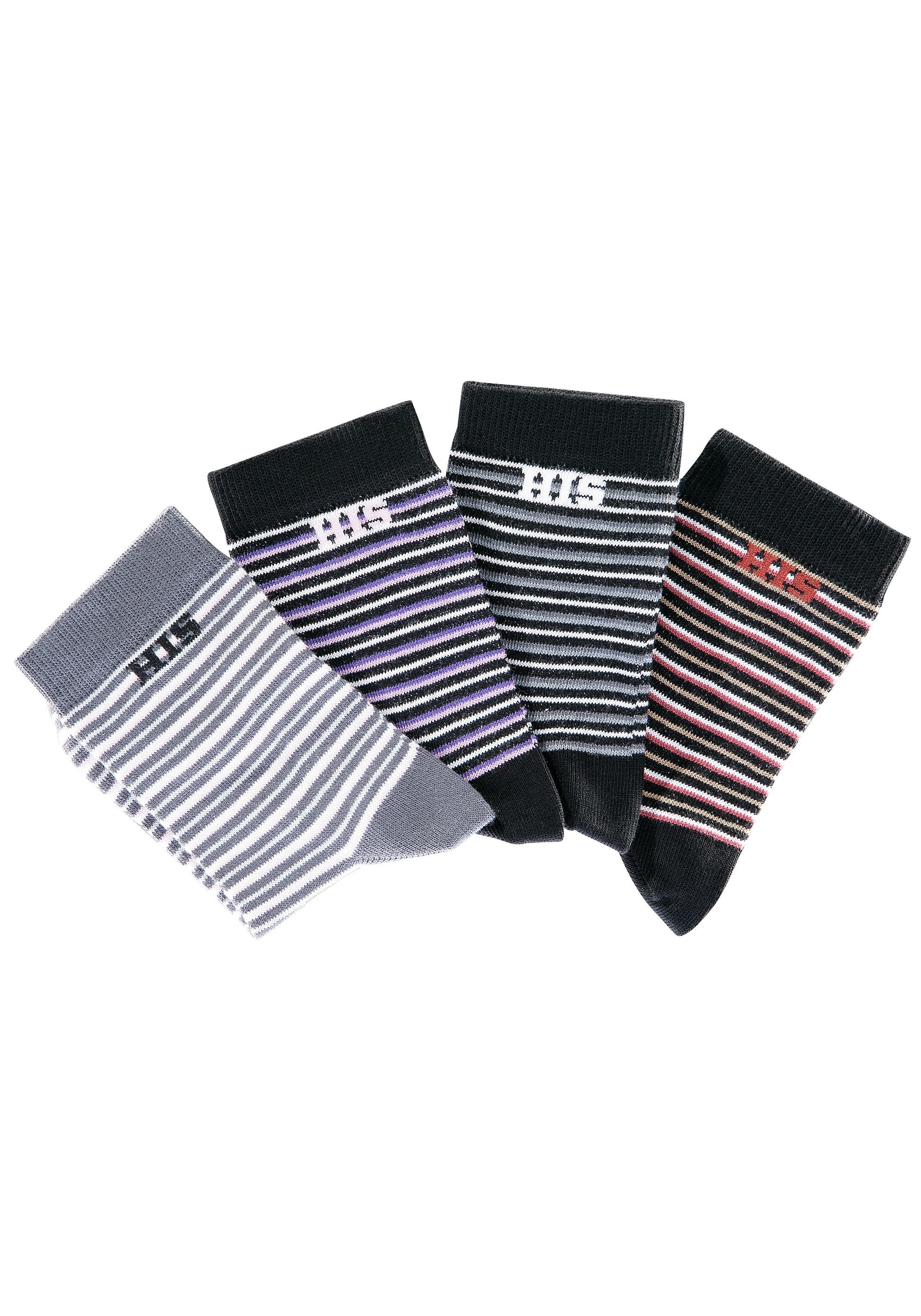 H.I.S Basicsocken Packung, 4 Stk. tlg. mit eingestricktem Markenlogo günstig online kaufen