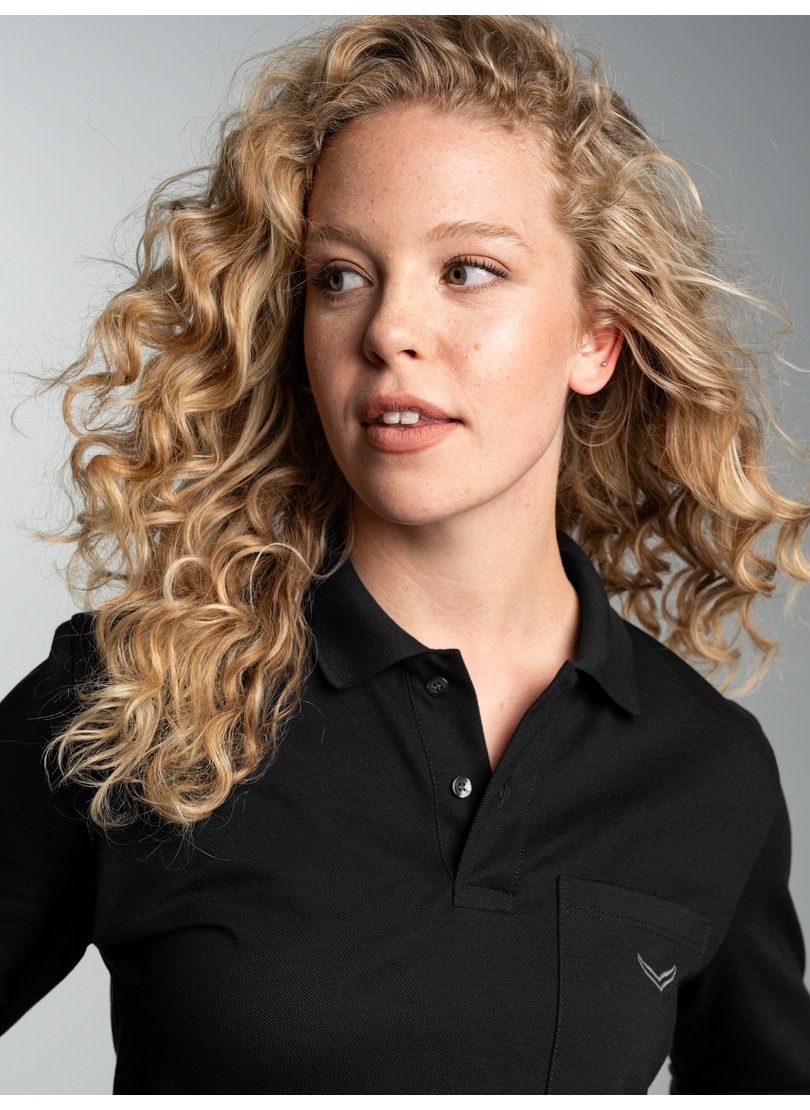 TRIGEMA Damen Poloshirt "TRIGEMA Poloshirt mit Brusttasche", schwarz, Basic, Gr. M, 100% Baumwolle, Shirts