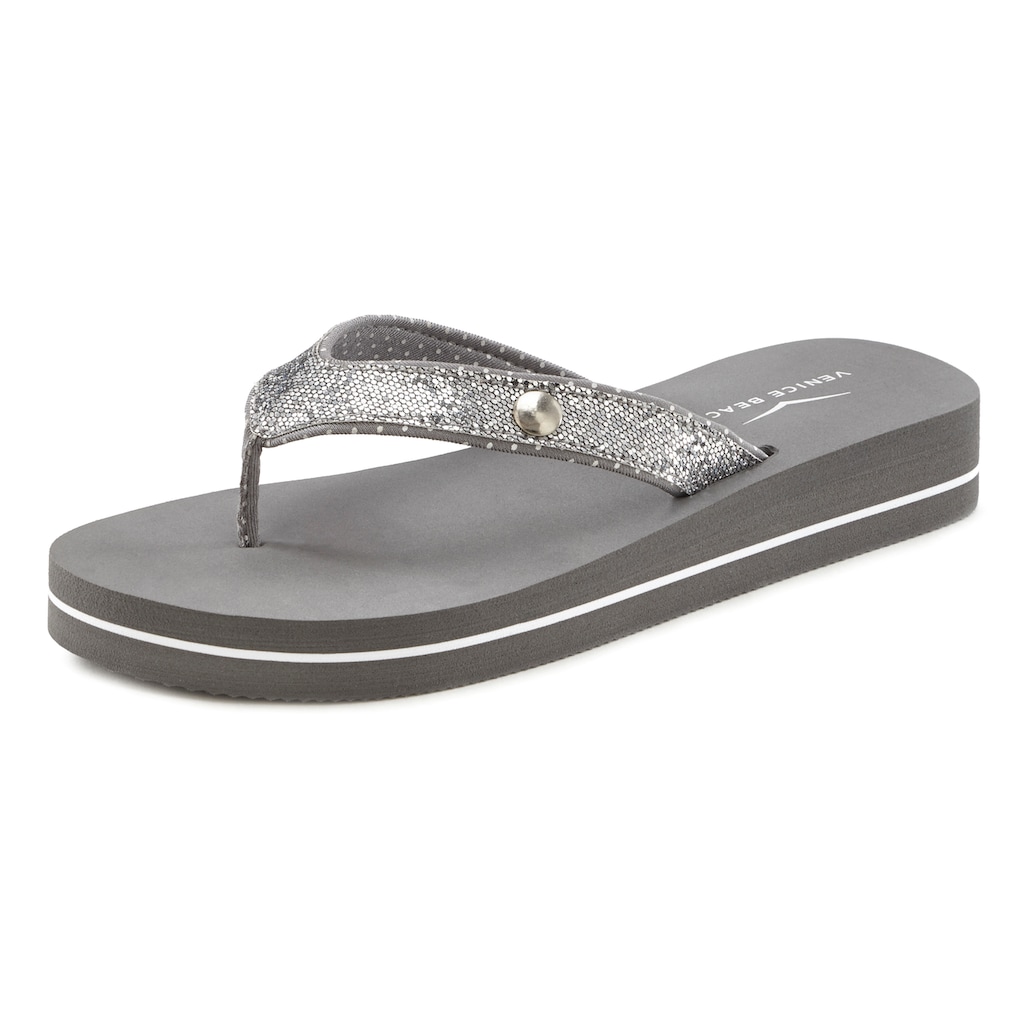 Venice Beach Badezehentrenner, Sandale, Pantolette, Badeschuh ultraleicht mit Glitzerband VEGAN